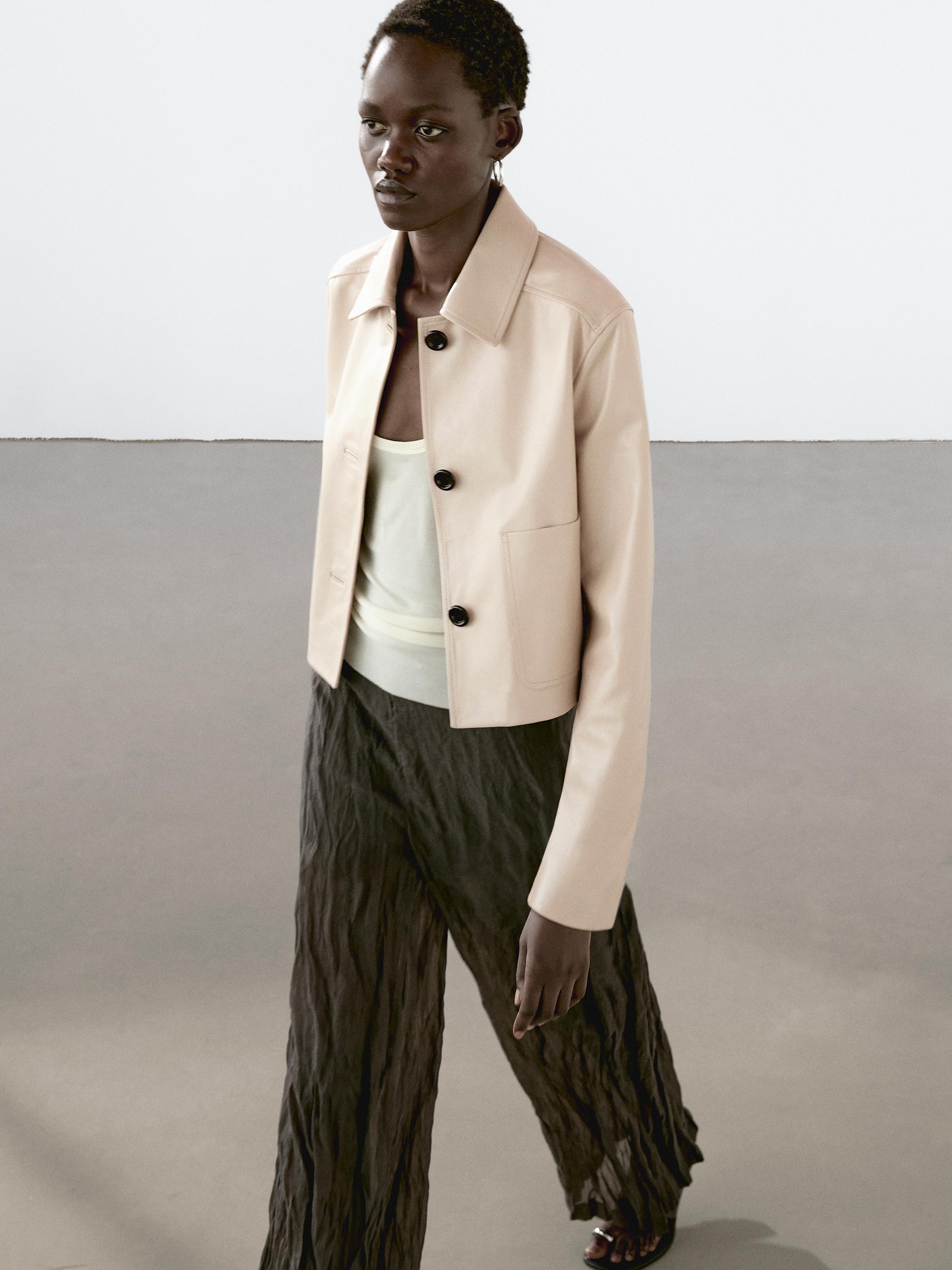 Cropped nappa leather jacket