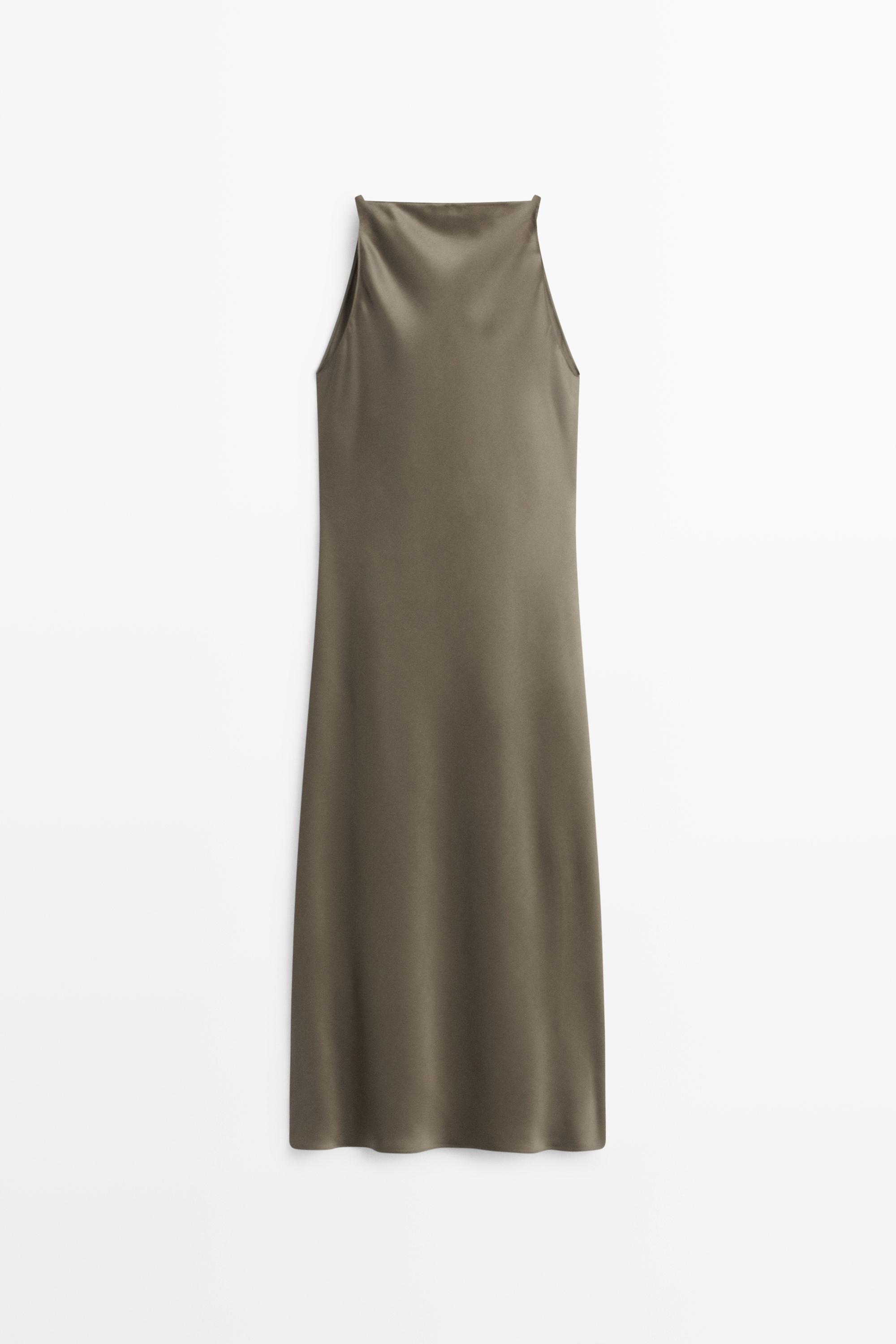 Satin flowing midi dress — GREEN