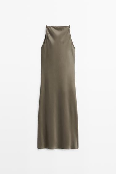 Satin flowing midi dress — GREEN 6