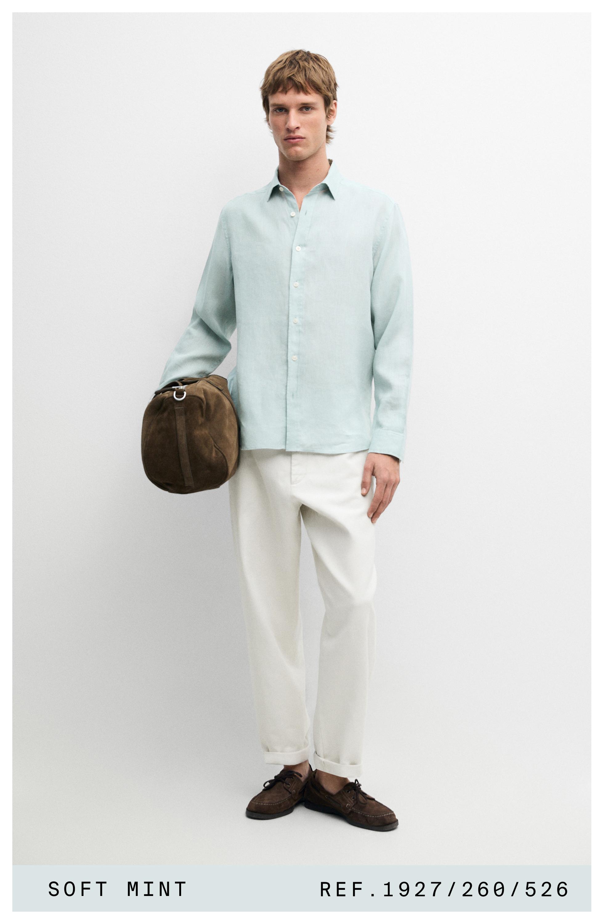 100% linen slim fit shirt — PALE GREEN