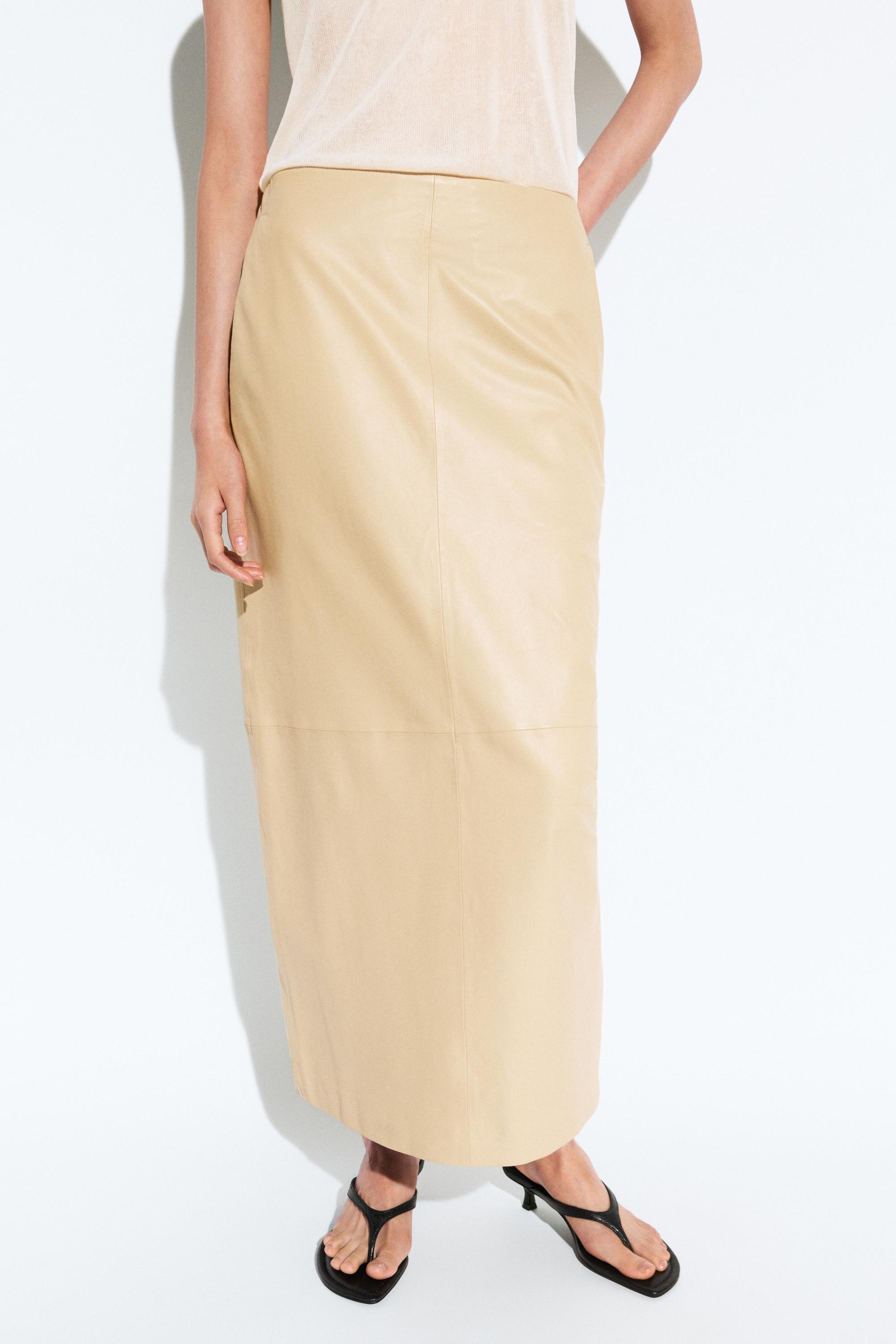Nappa leather midi skirt — Vanilla
