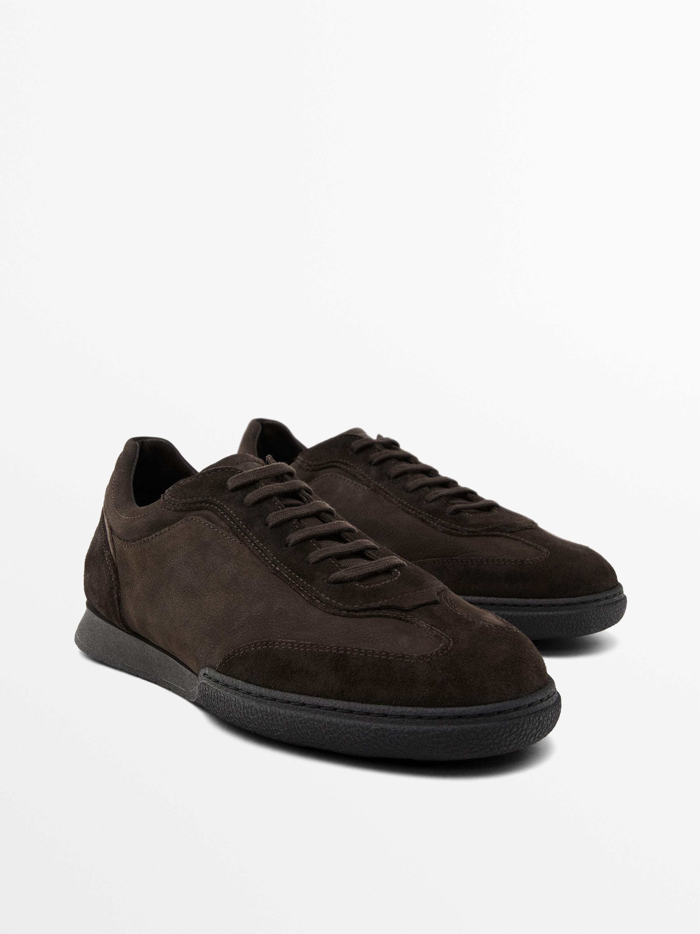 Split leather trainers with contrast soles