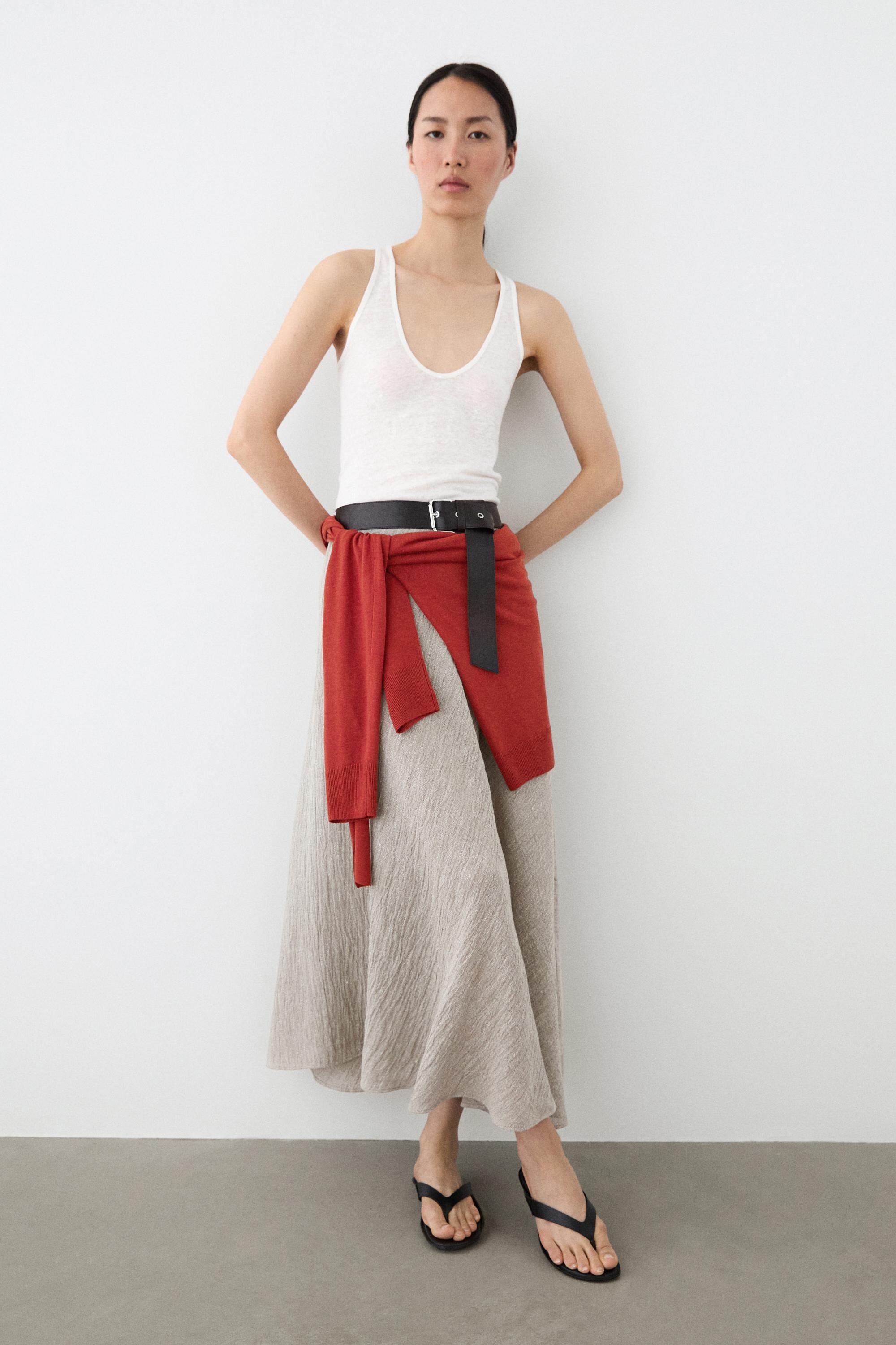 Waffle-knit flared midi skirt — GREY