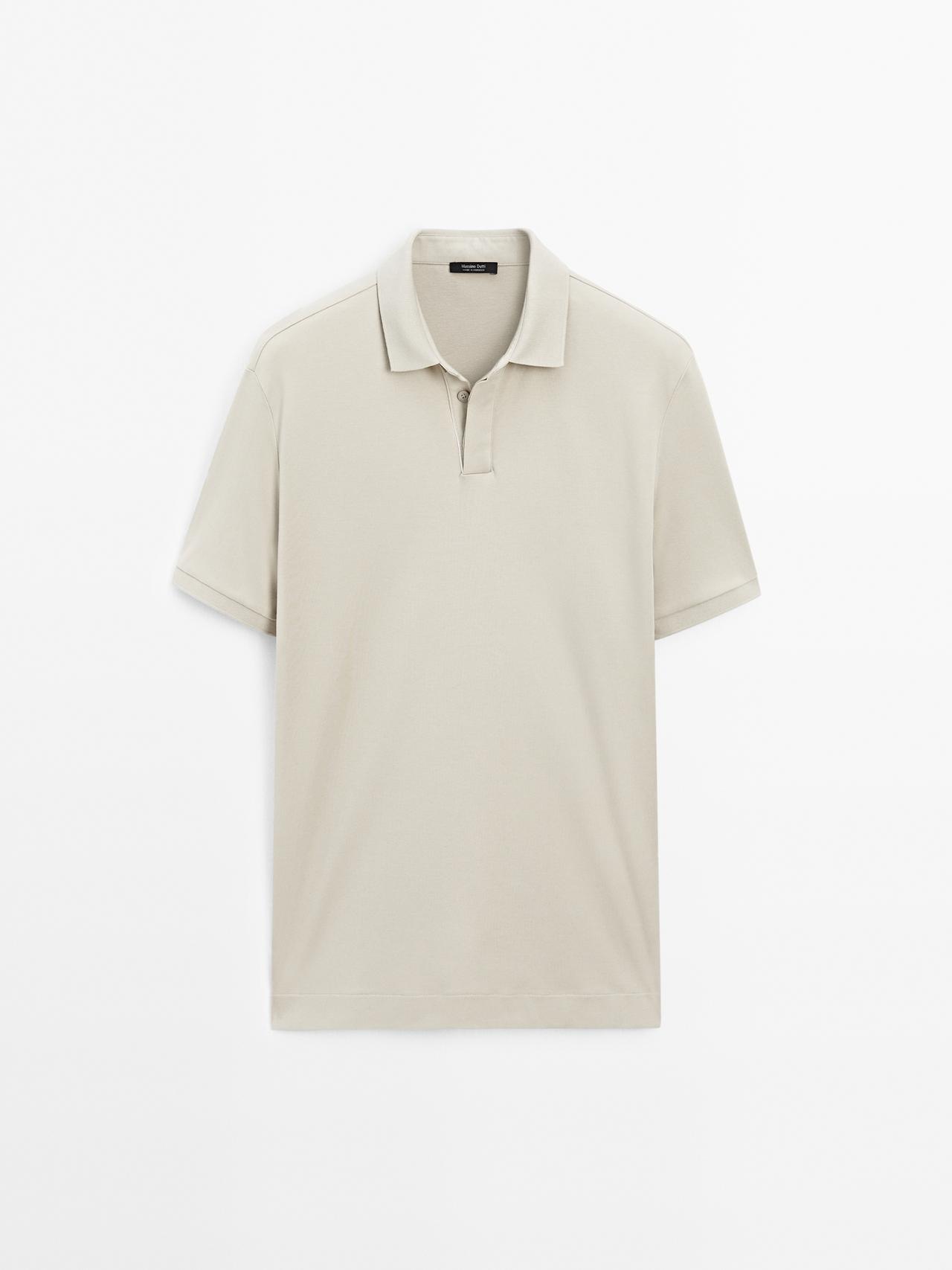 Massimo Dutti - Herre - Kortærmet Poloshirt I Bomuldsblanding - Sand - L