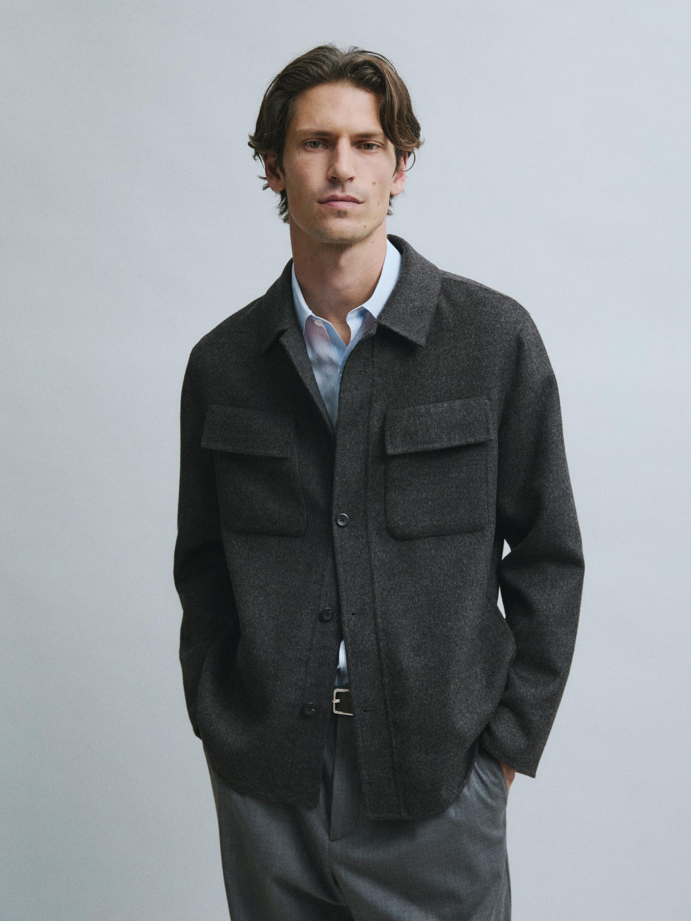 Wool blend overshirt with pocket detail — CHARCOAL
