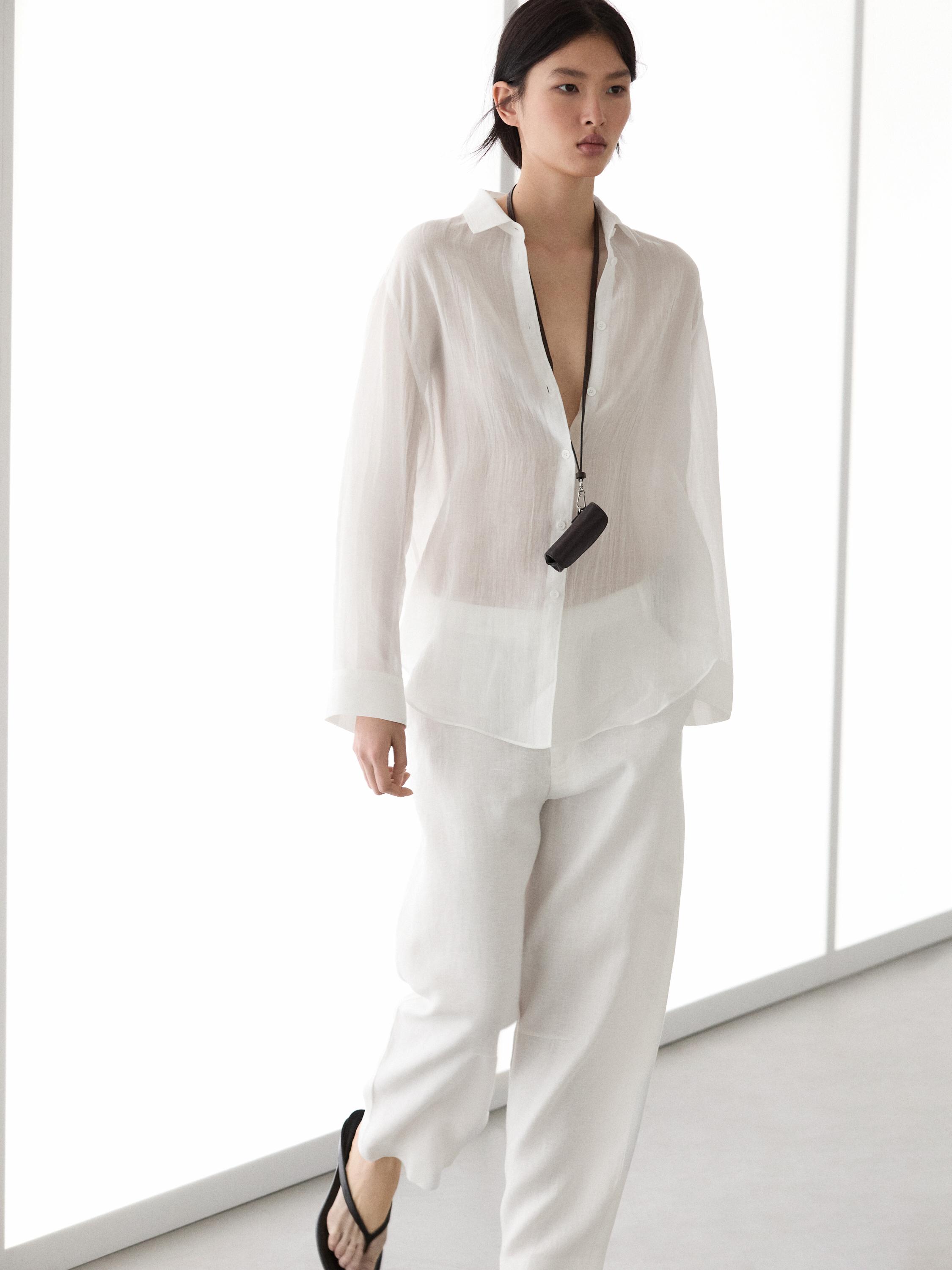 Flowing shirt with shirt collar — WHITE