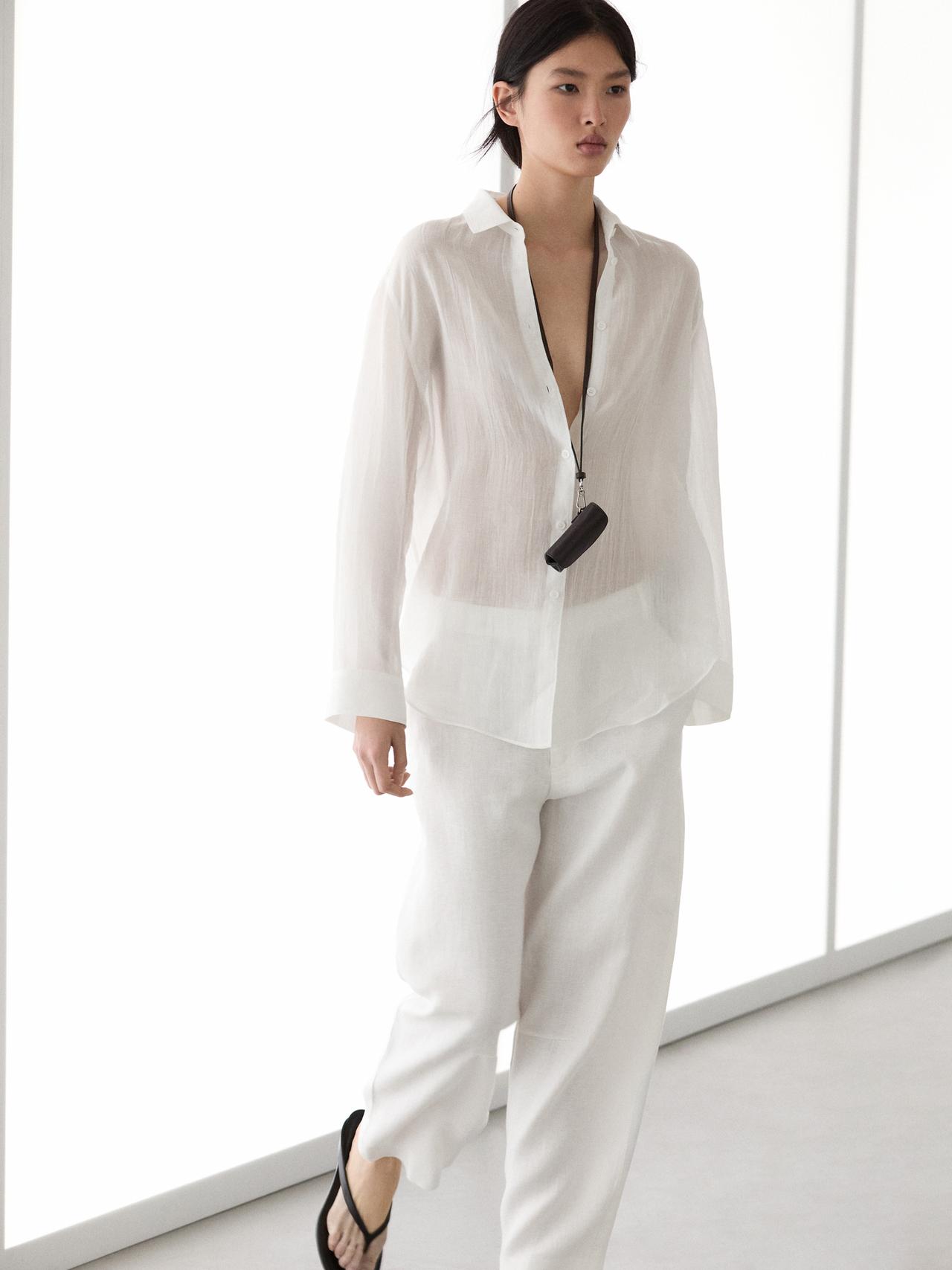 Flowing shirt with shirt collar — WHITE