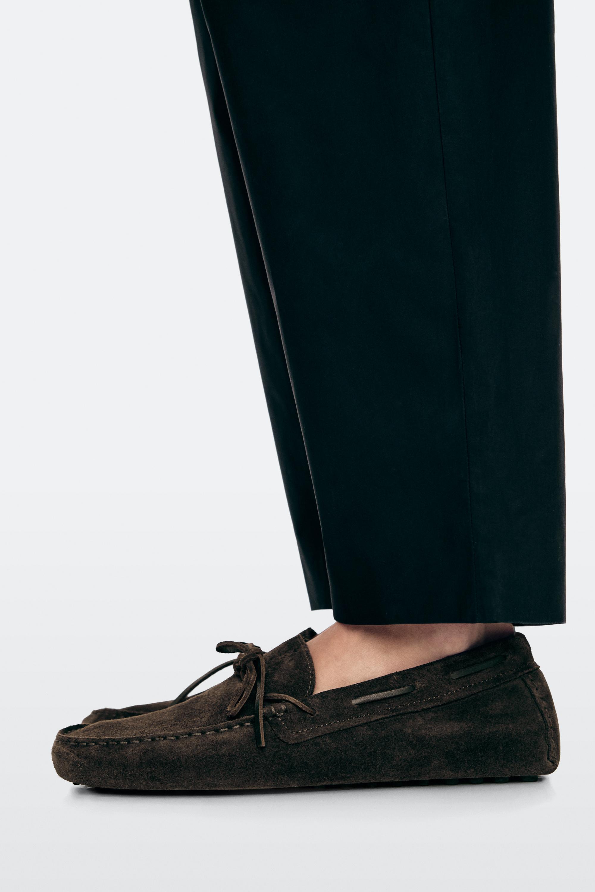 Soft leather loafers with tie — BROWN