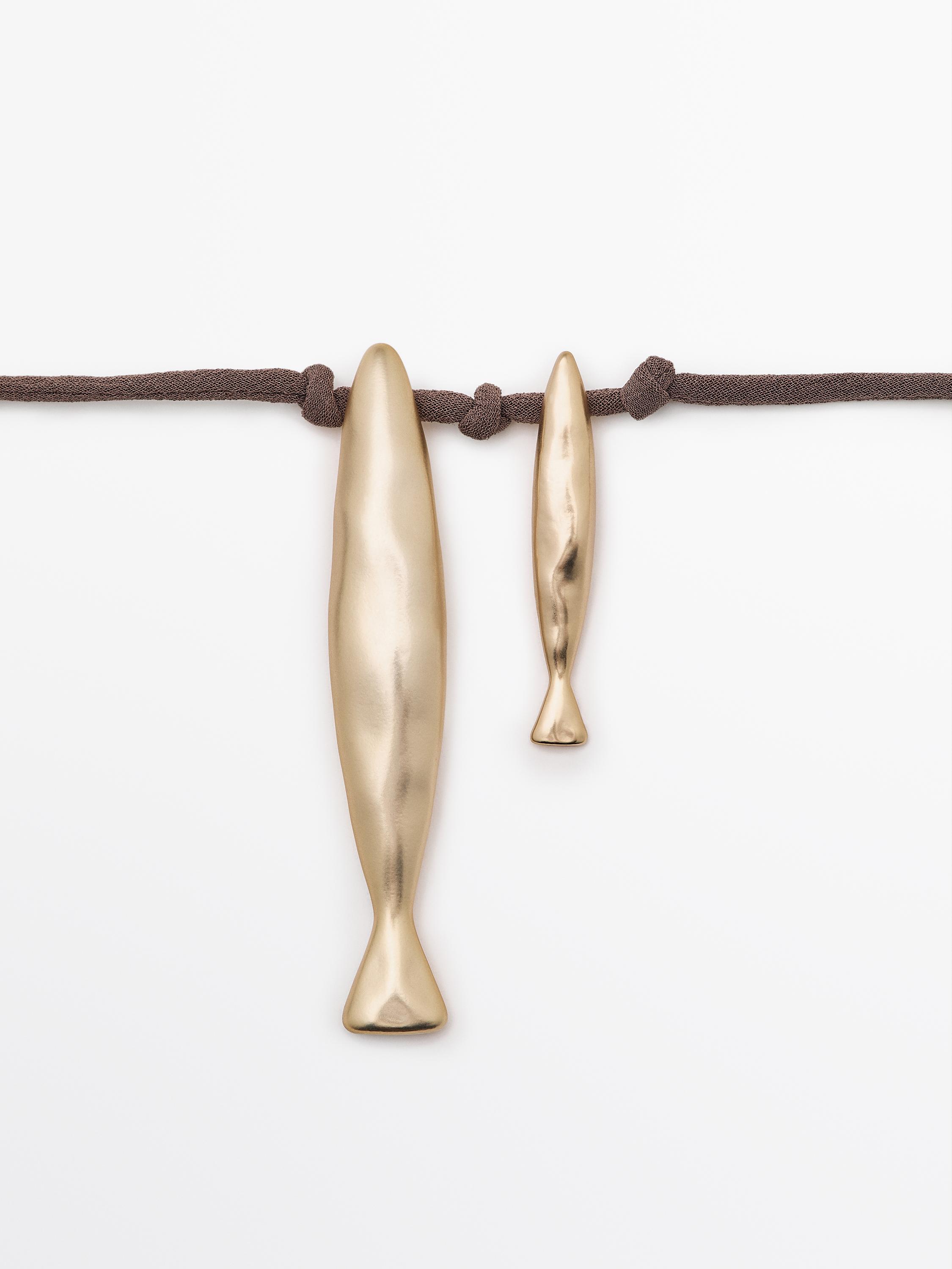 ★ Massimo Dutti★ Silk cord necklace and fish 04602615808 Silk cord necklace with fish · Golden, Silver · Accessories