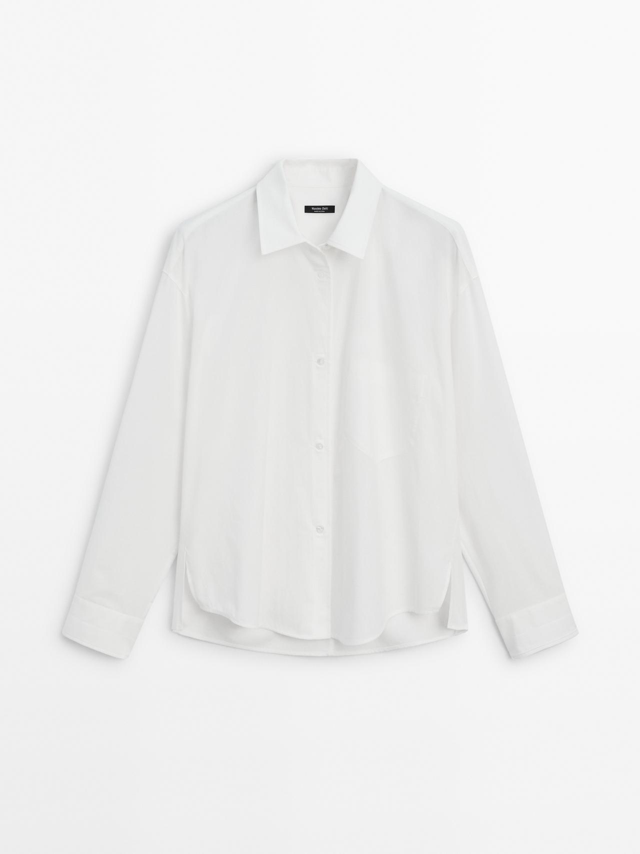 Camisa Popelín Bajo Asimétrico - Blanco - M - Massimo Dutti - Mujer
