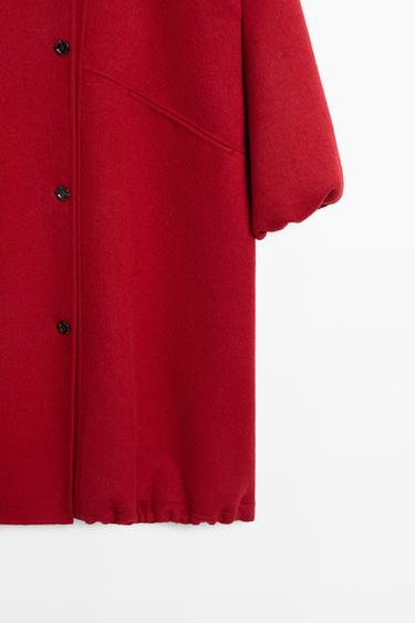 Long coat with asymmetrical collar detail — RED 7