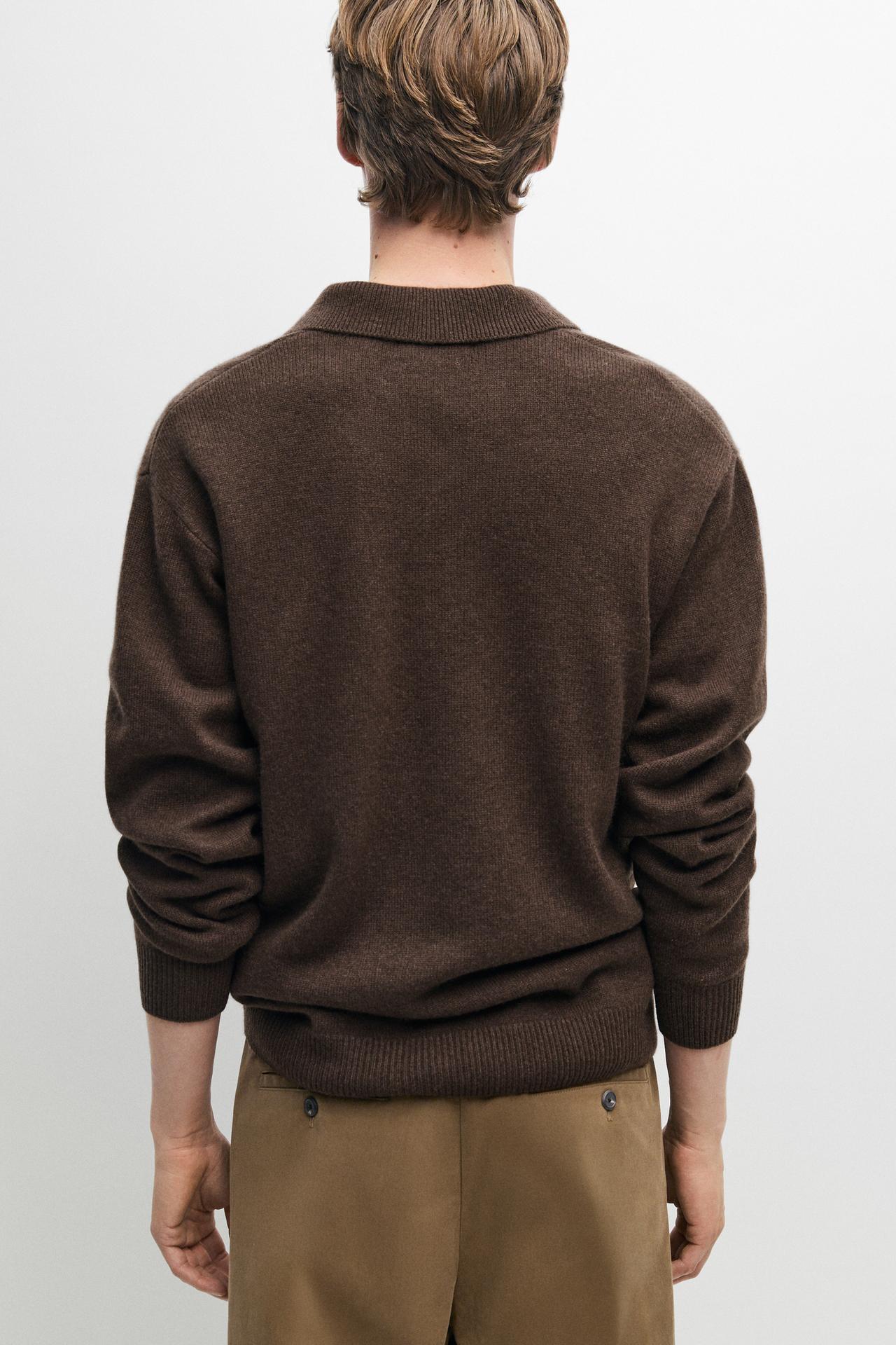Knit pocket detail polo sweater — MOCHA