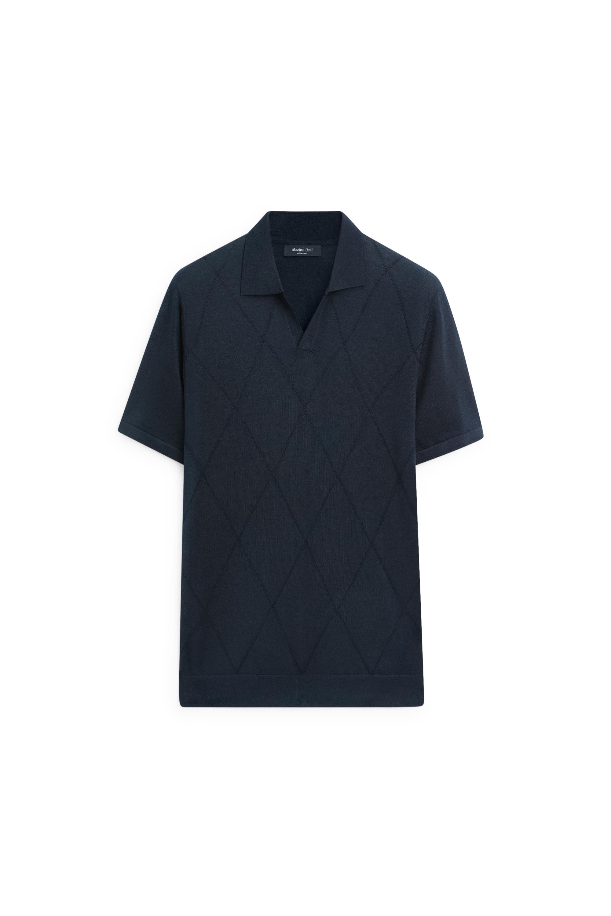Argyle knit polo sweater — NAVY BLUE