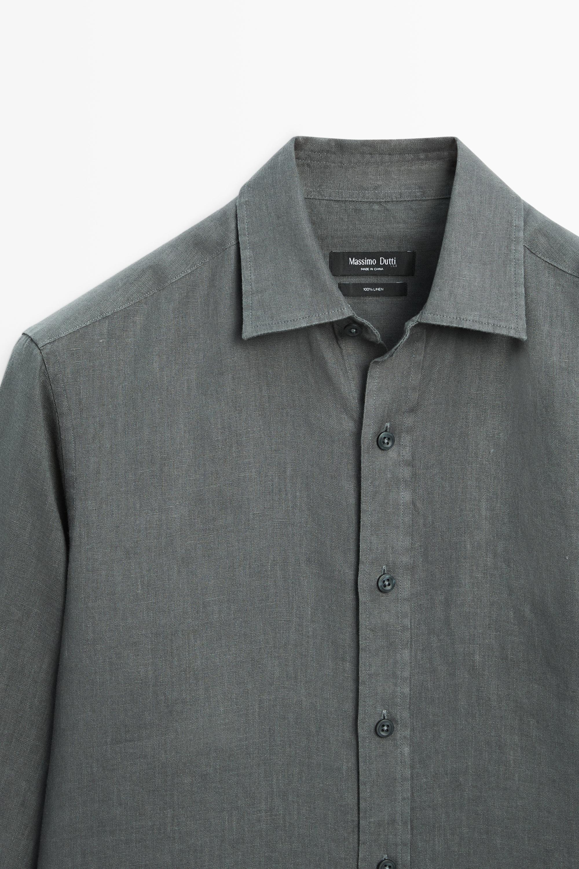 100% linen slim fit shirt — DARK GREEN