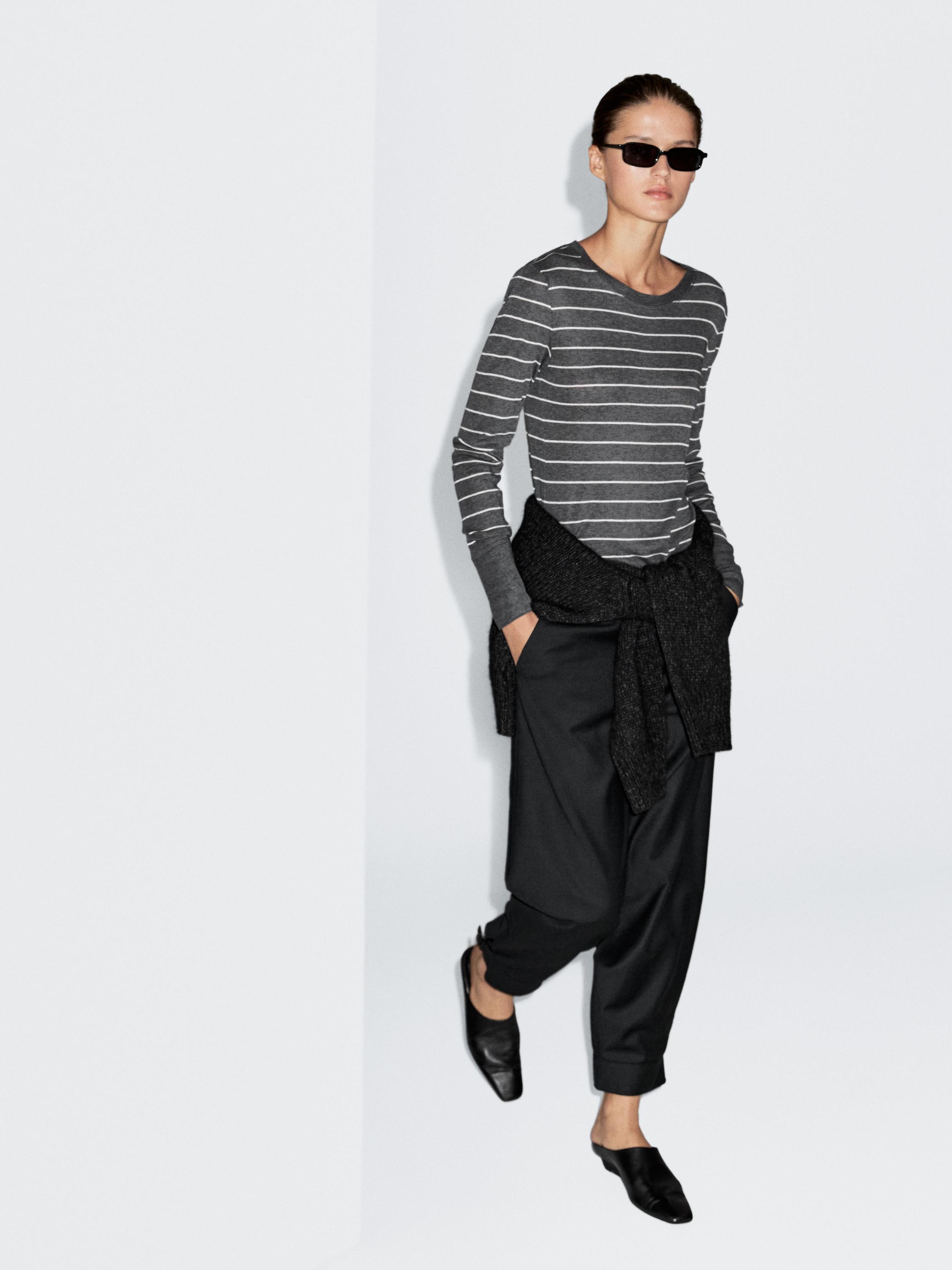 Wool blend sarouel trousers with buckle