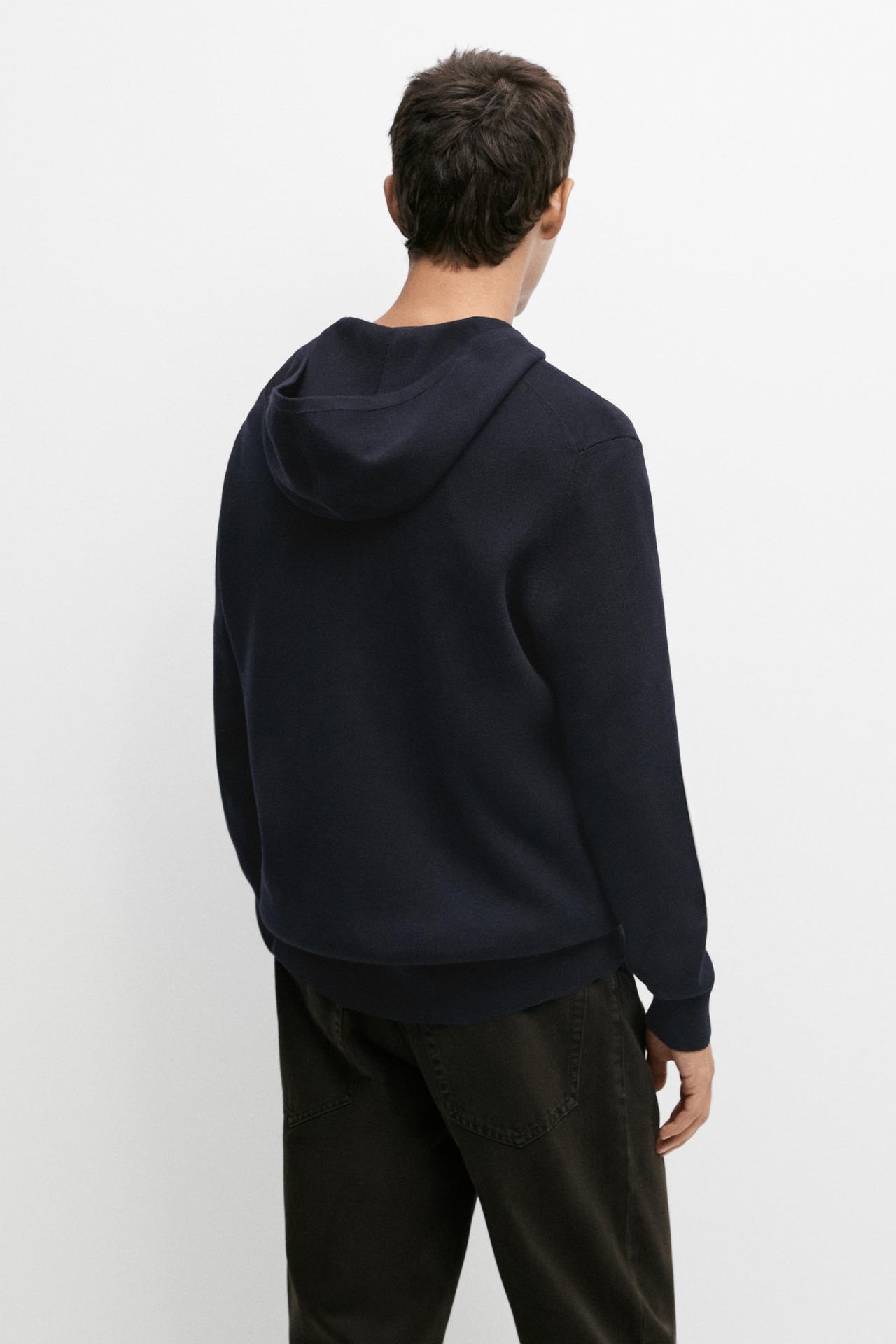 100% cotton hooded knit cardigan — NAVY BLUE