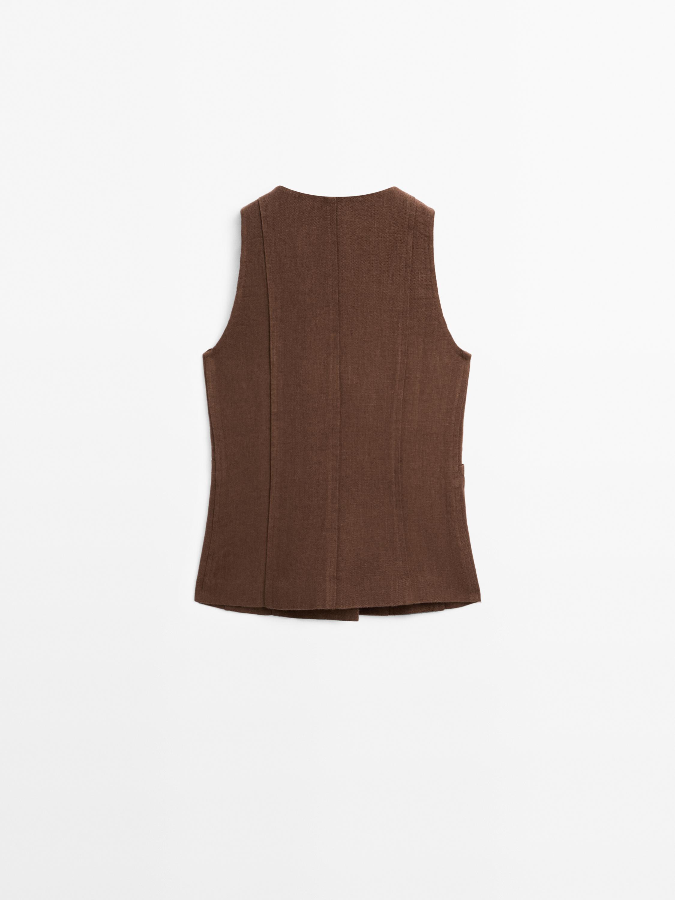 Long waistcoat with linen fabric detail