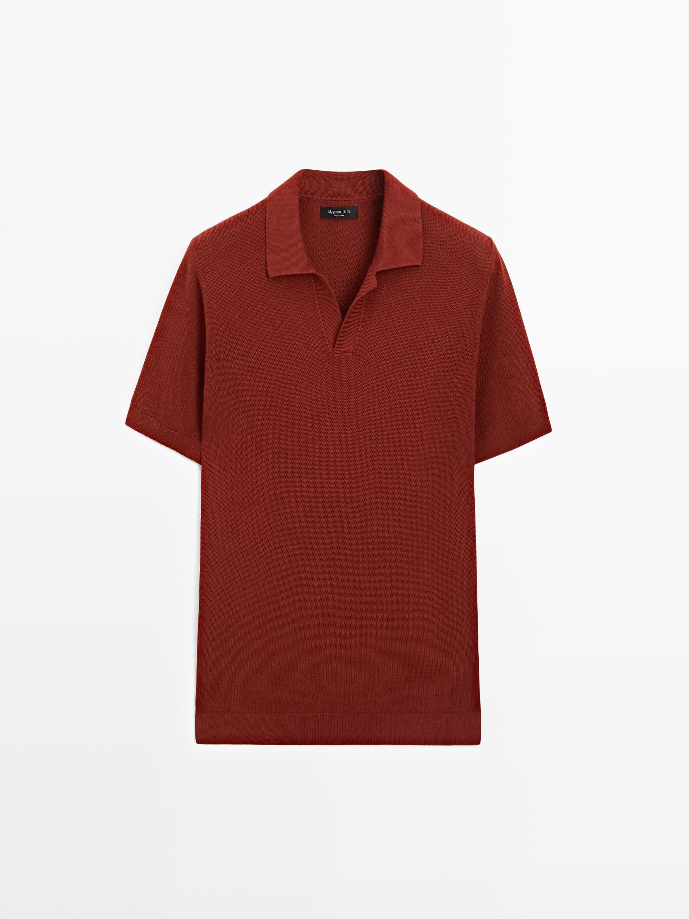 100% cotton knit polo sweater — COPPER
