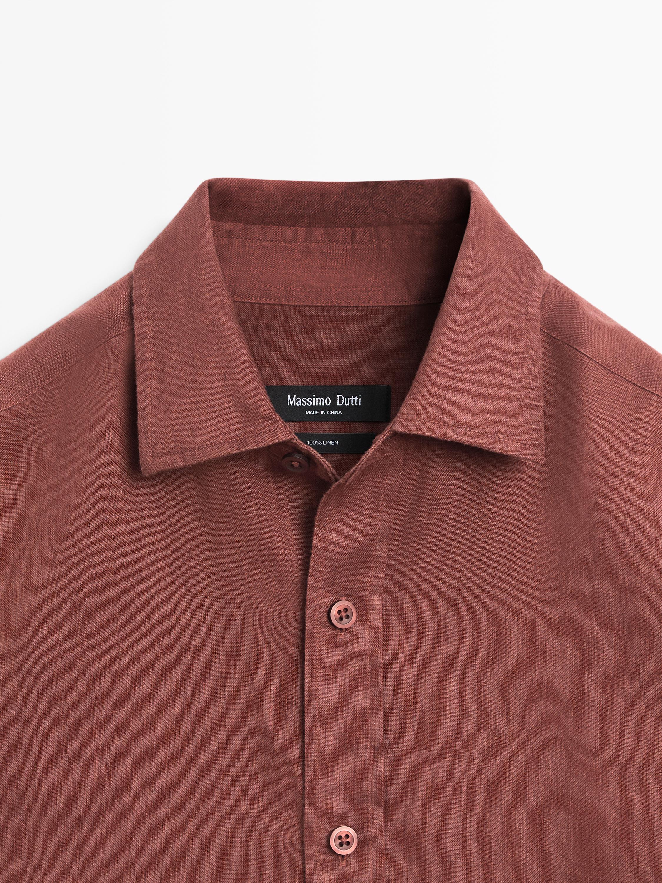 100% linen slim fit shirt — TERRA-COTTA