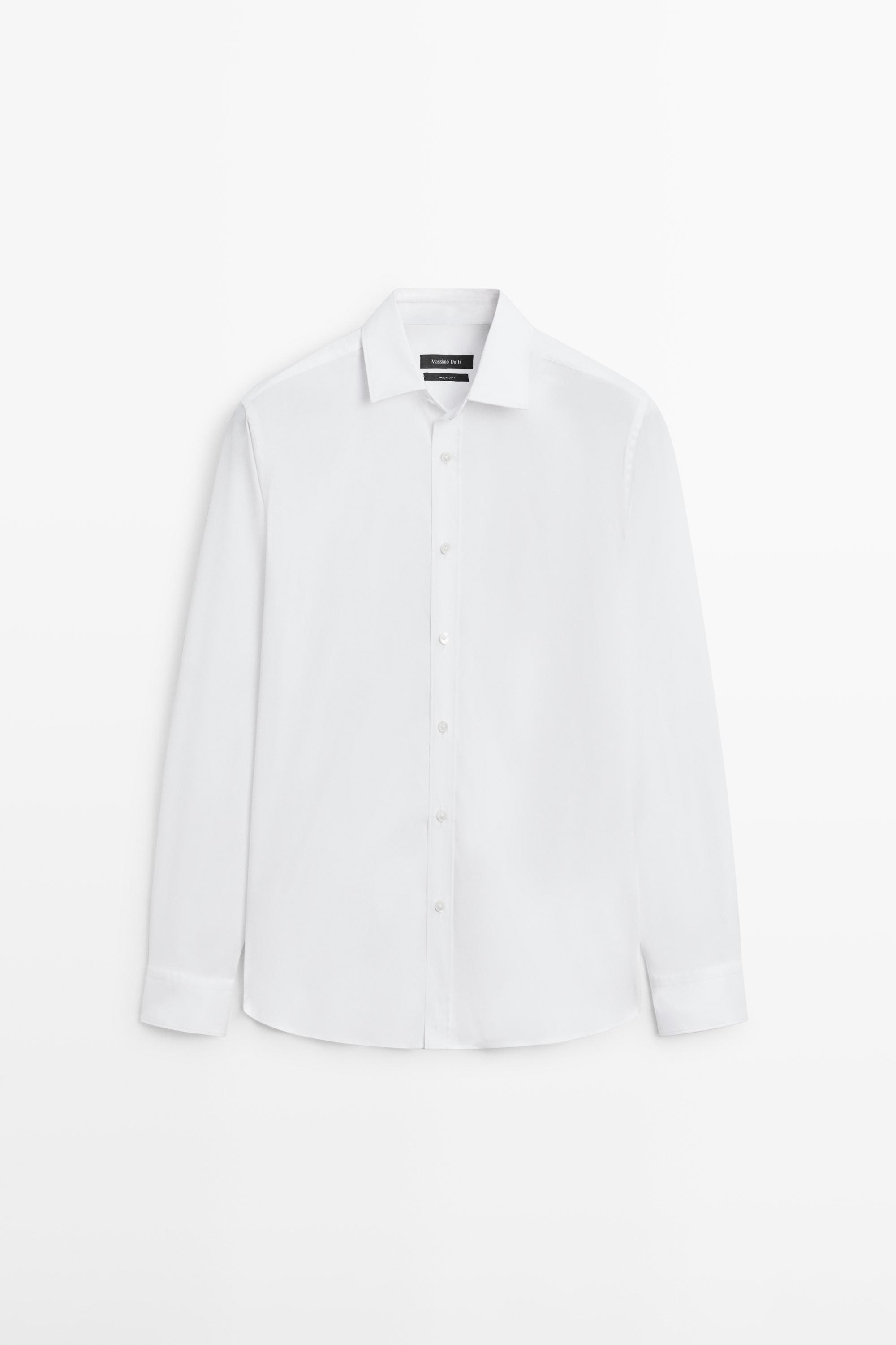 Slim fit stretch cotton blend shirt — WHITE