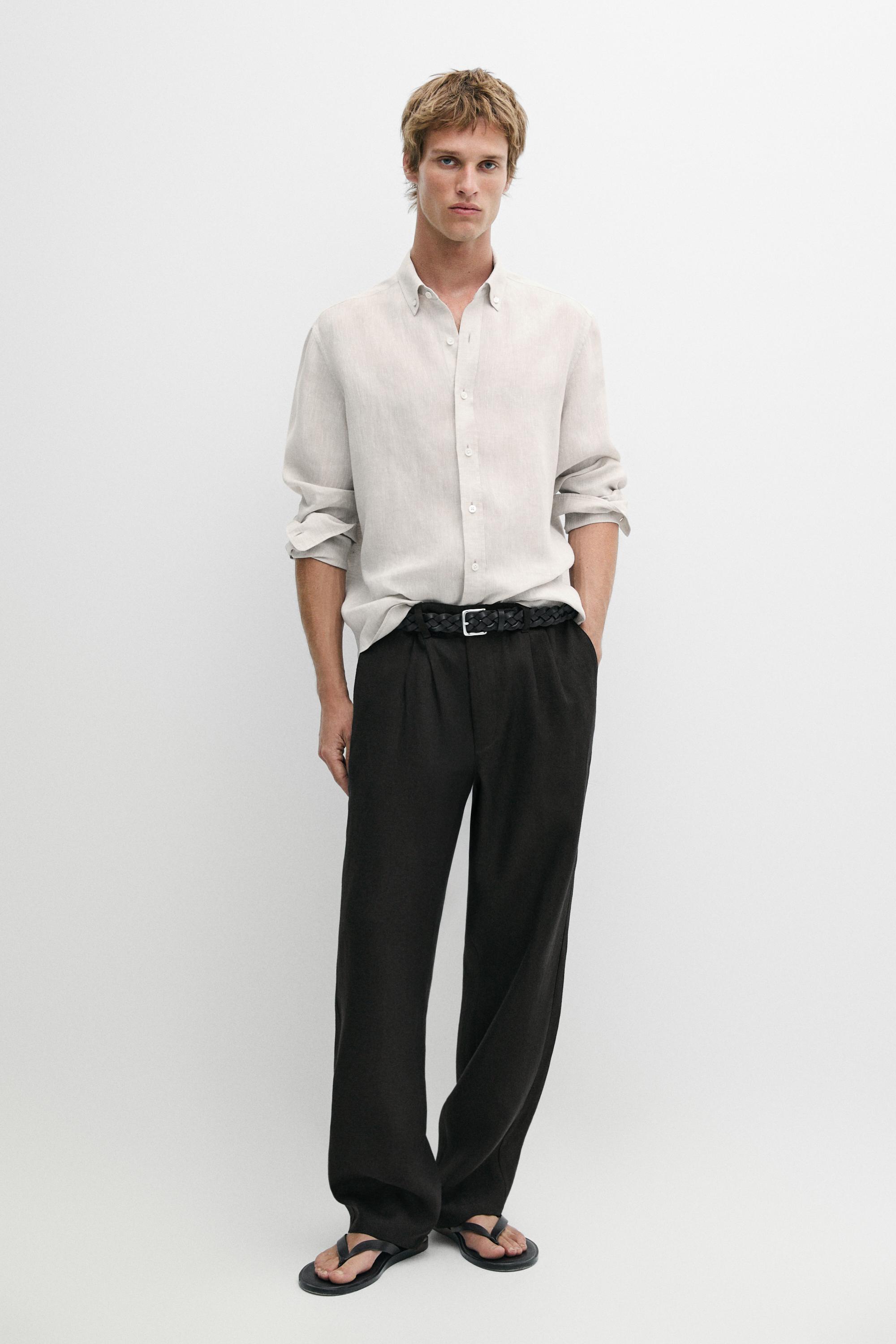 Regular fit 100% linen shirt — BEIGE
