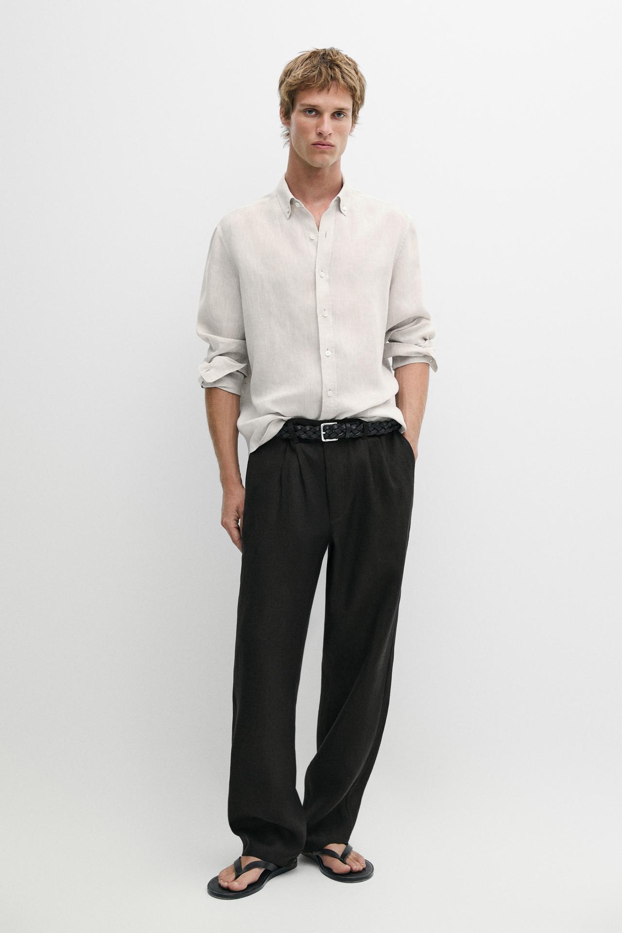 Regular fit 100% linen shirt — BEIGE