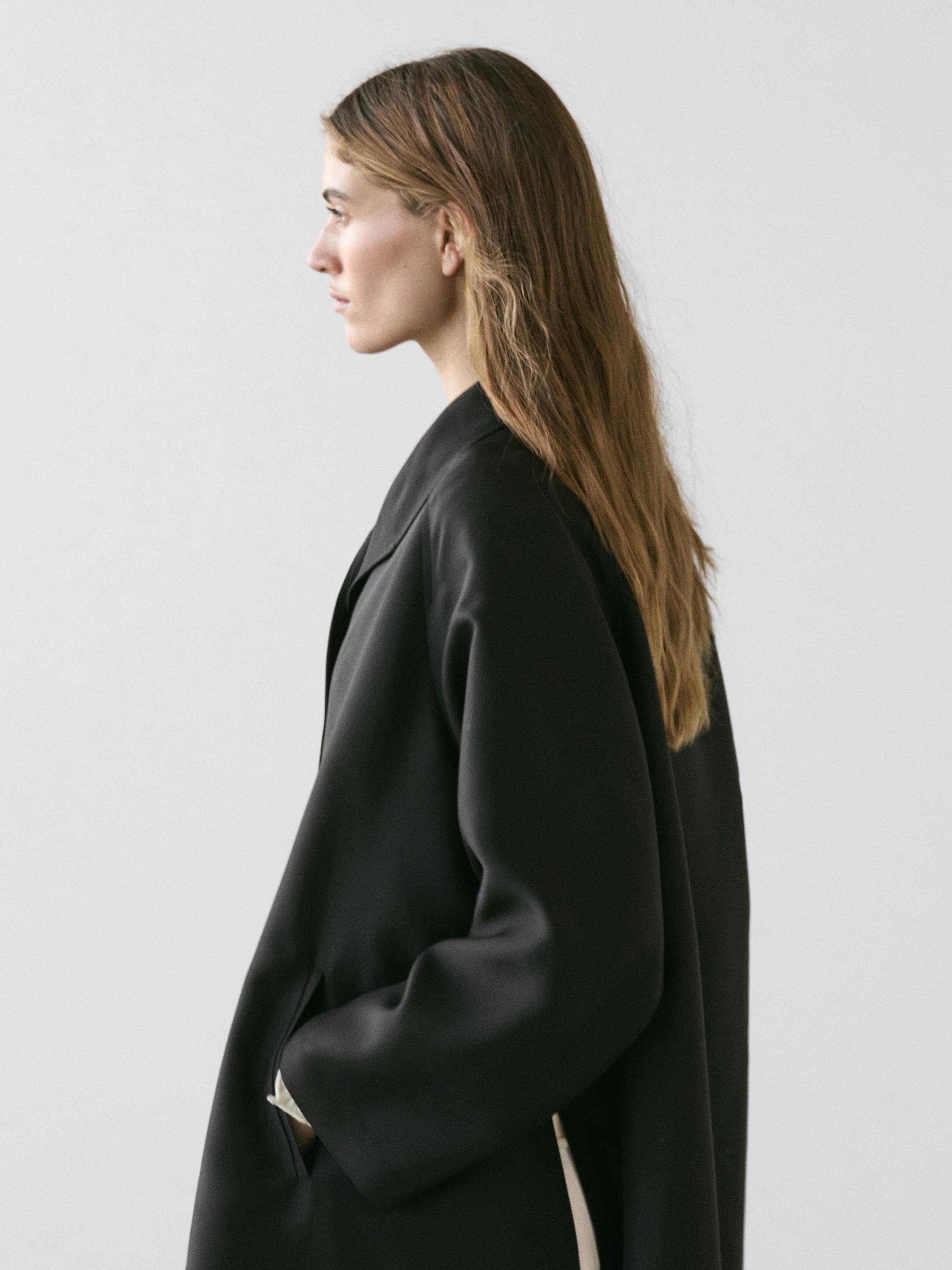 Flowing voluminous cape with button details — BLACK (alternate view)