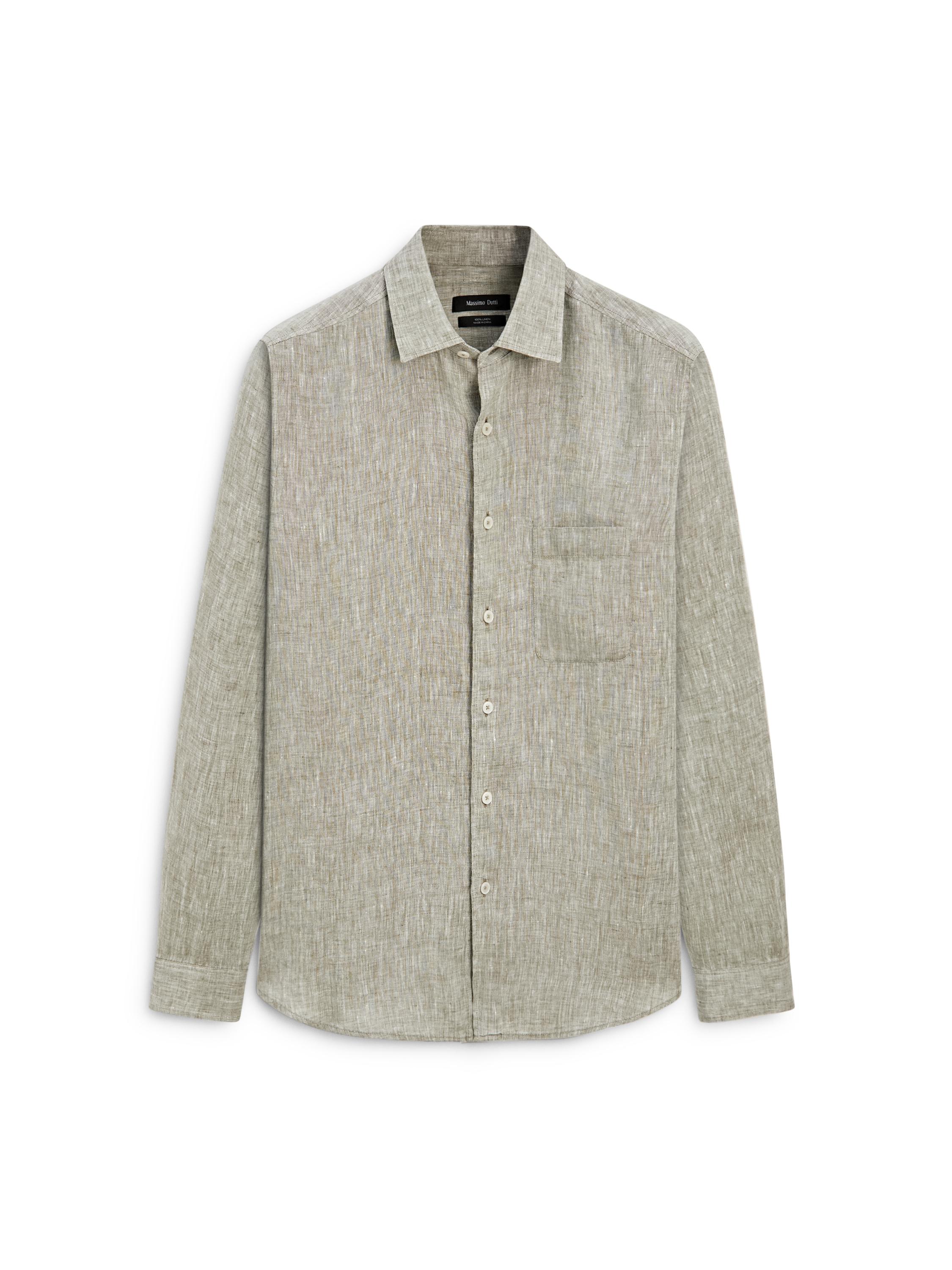 Regular fit linen shirt with pocket — Green billiard