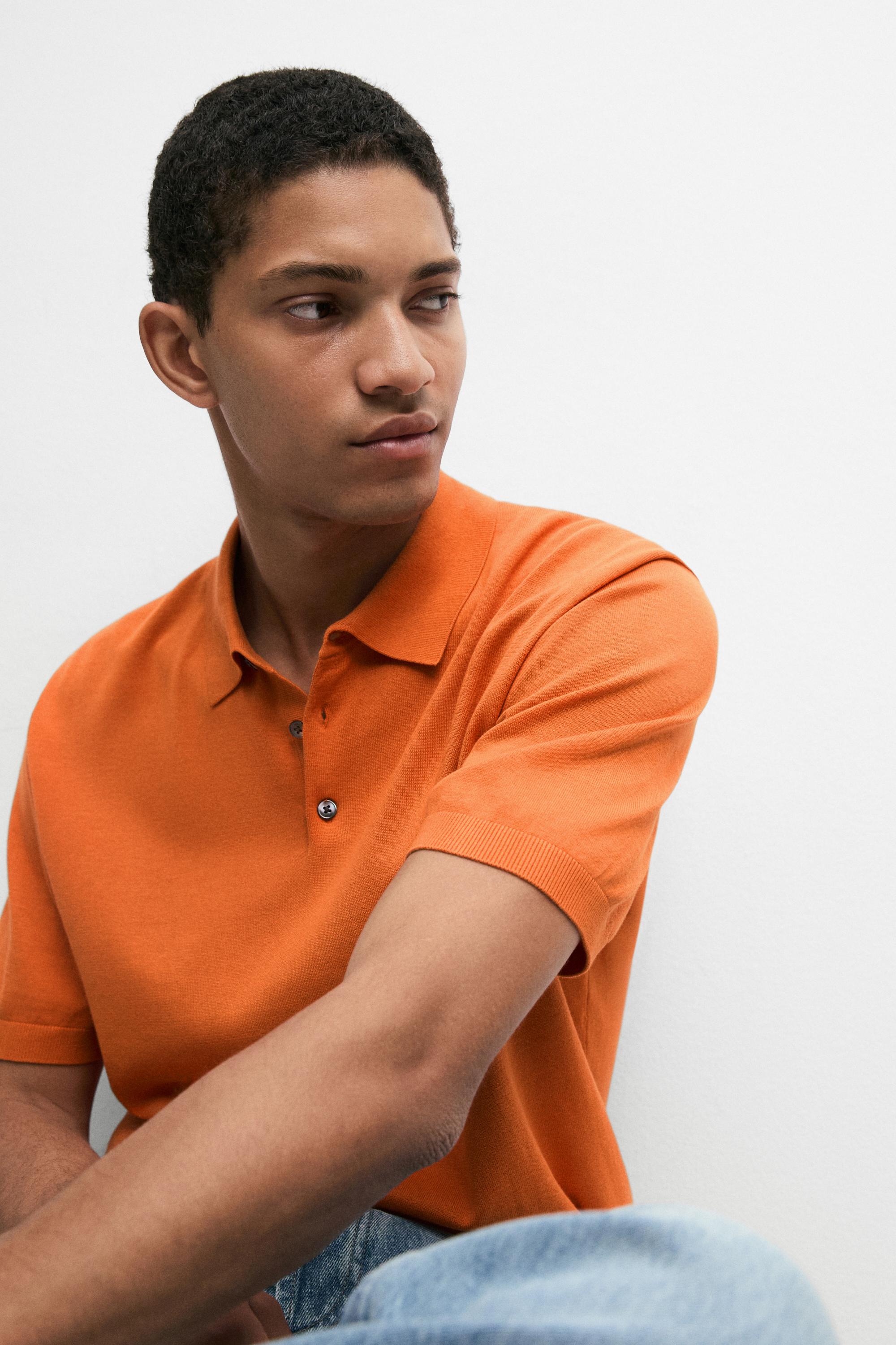 100% Cotton Knit Polo Shirt — ORANGE
