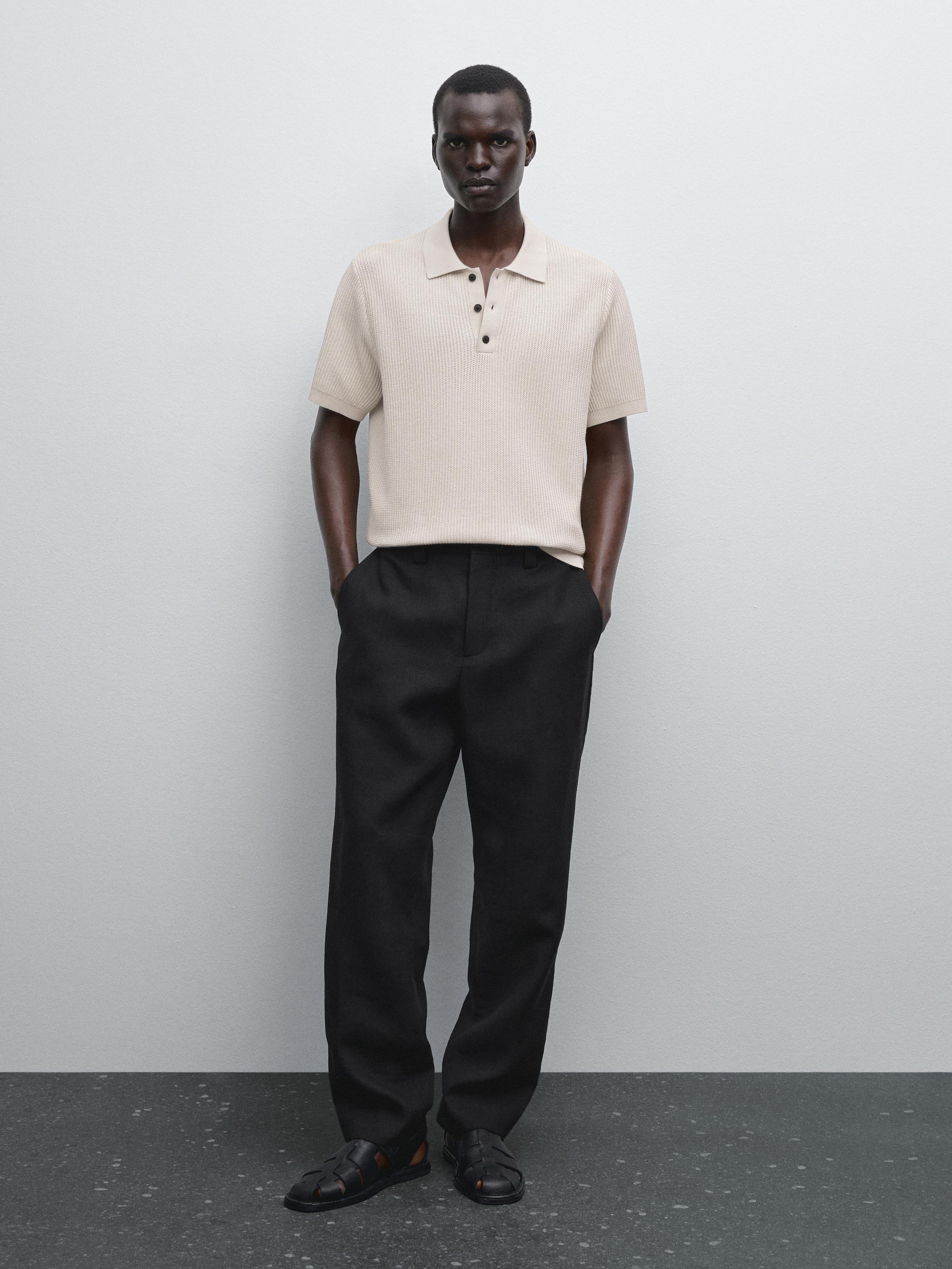 Textured cotton knit polo shirt