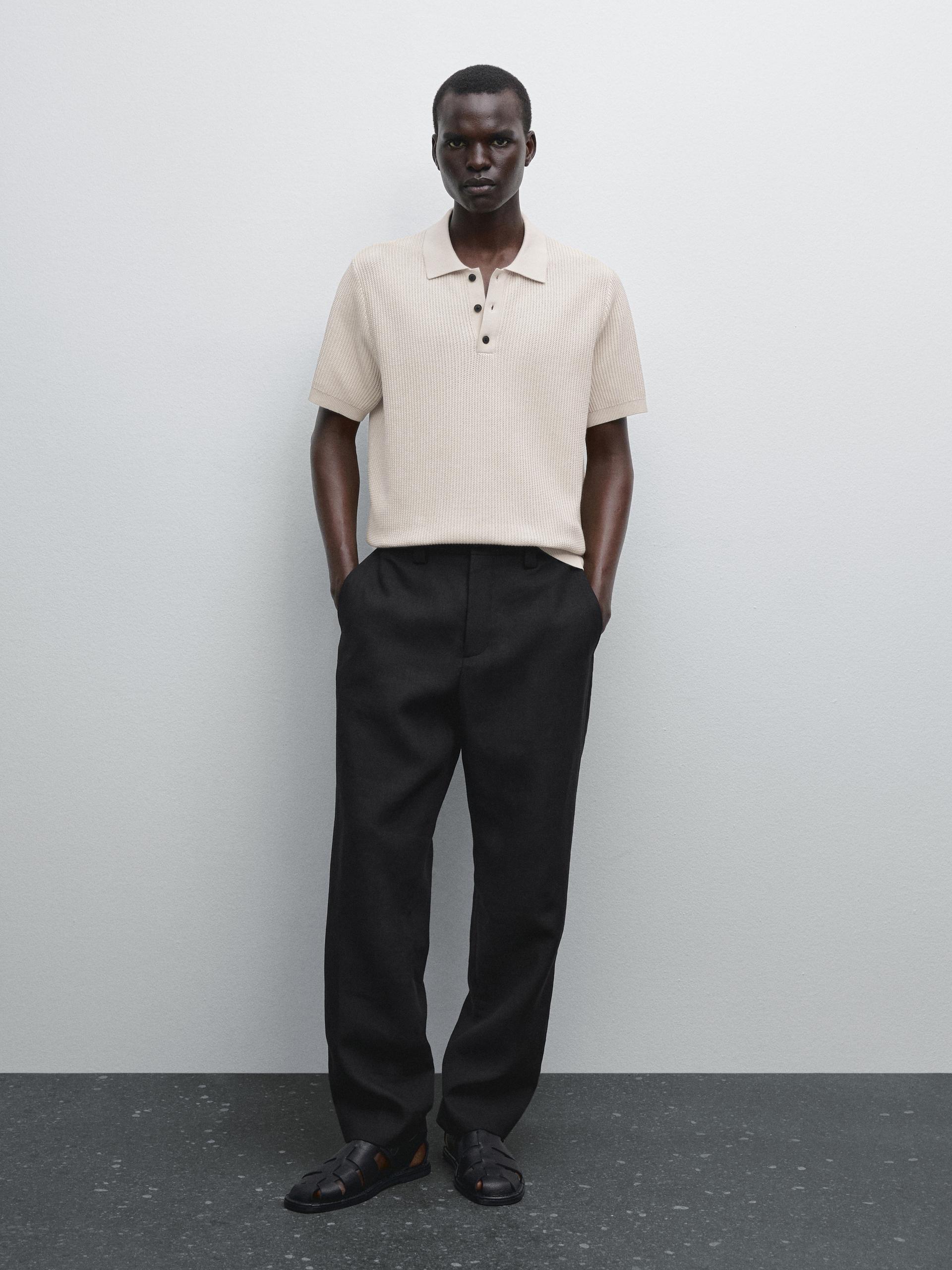 Polo Punto Estructura 100% Algodón - Beige - M - Massimo Dutti - Hombre