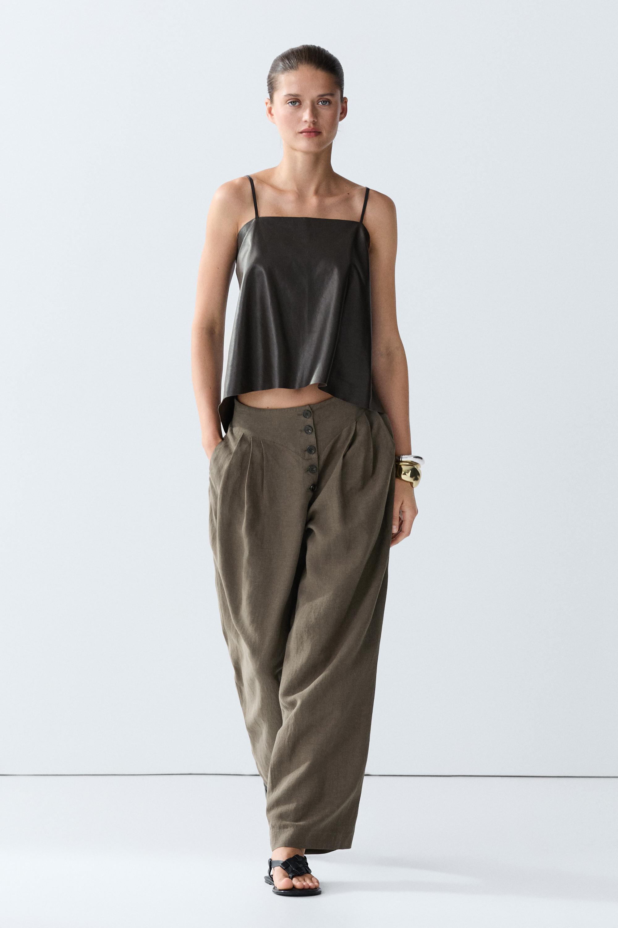 Pantalón pliegues con lino