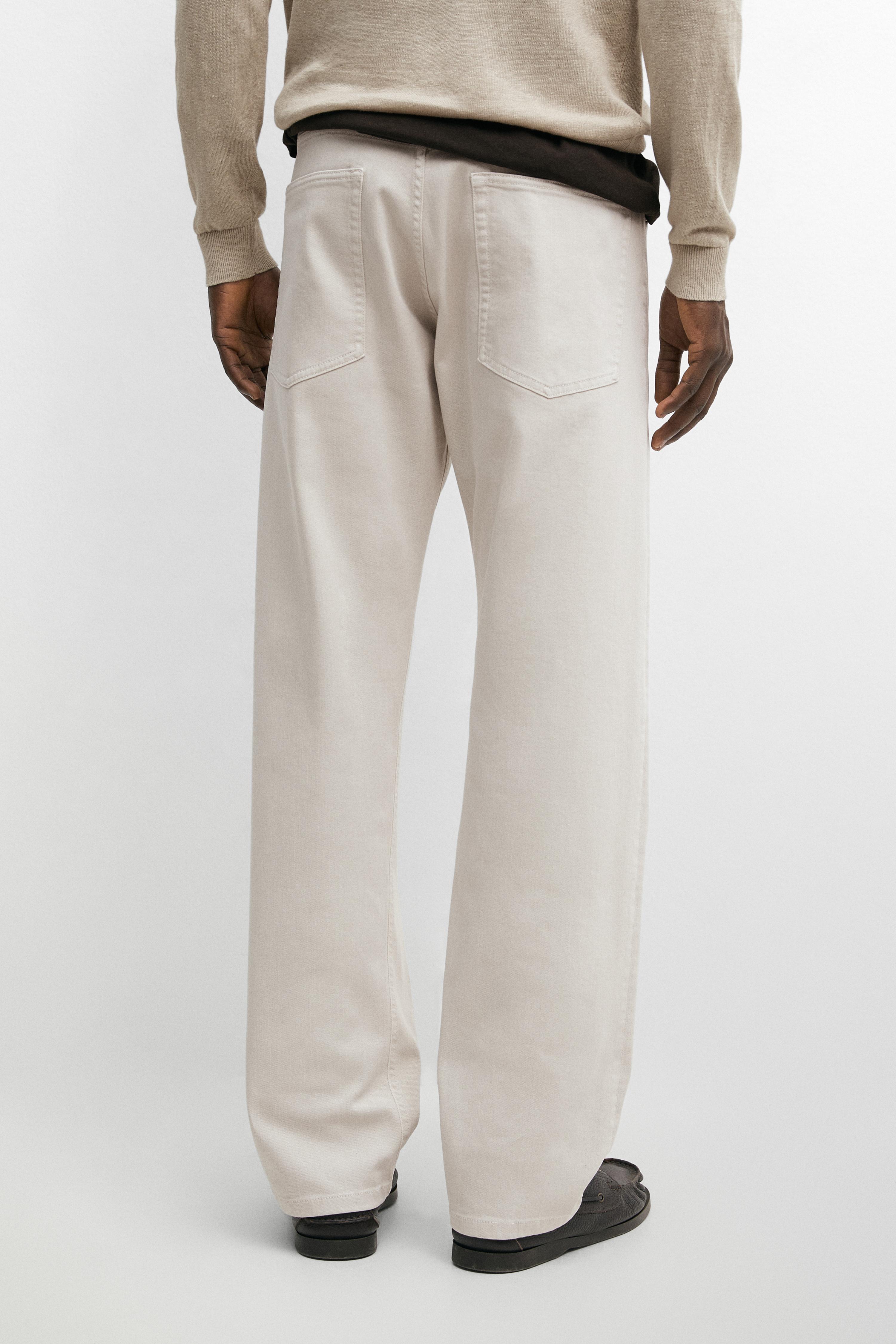 Lightweight tapered fit denim-effect trousers — STONE
