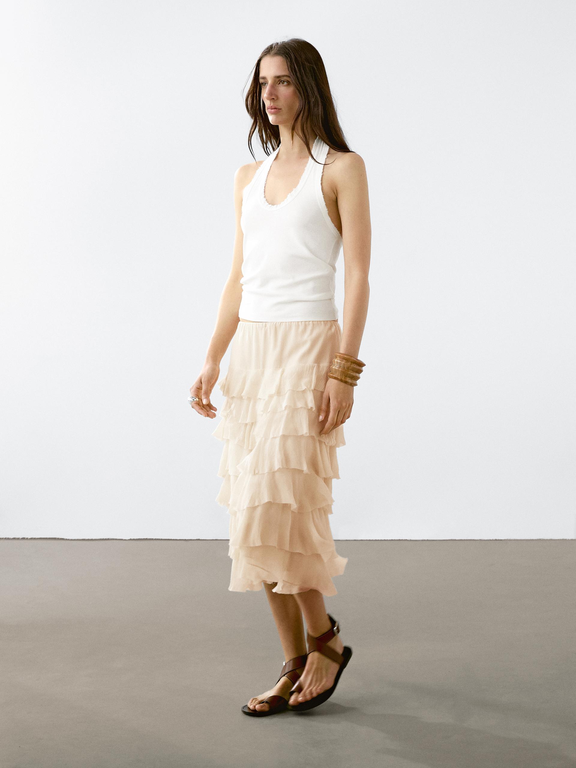 Gonna Midi Con Volant - Ecru - Xl - Massimo Dutti - Femminile