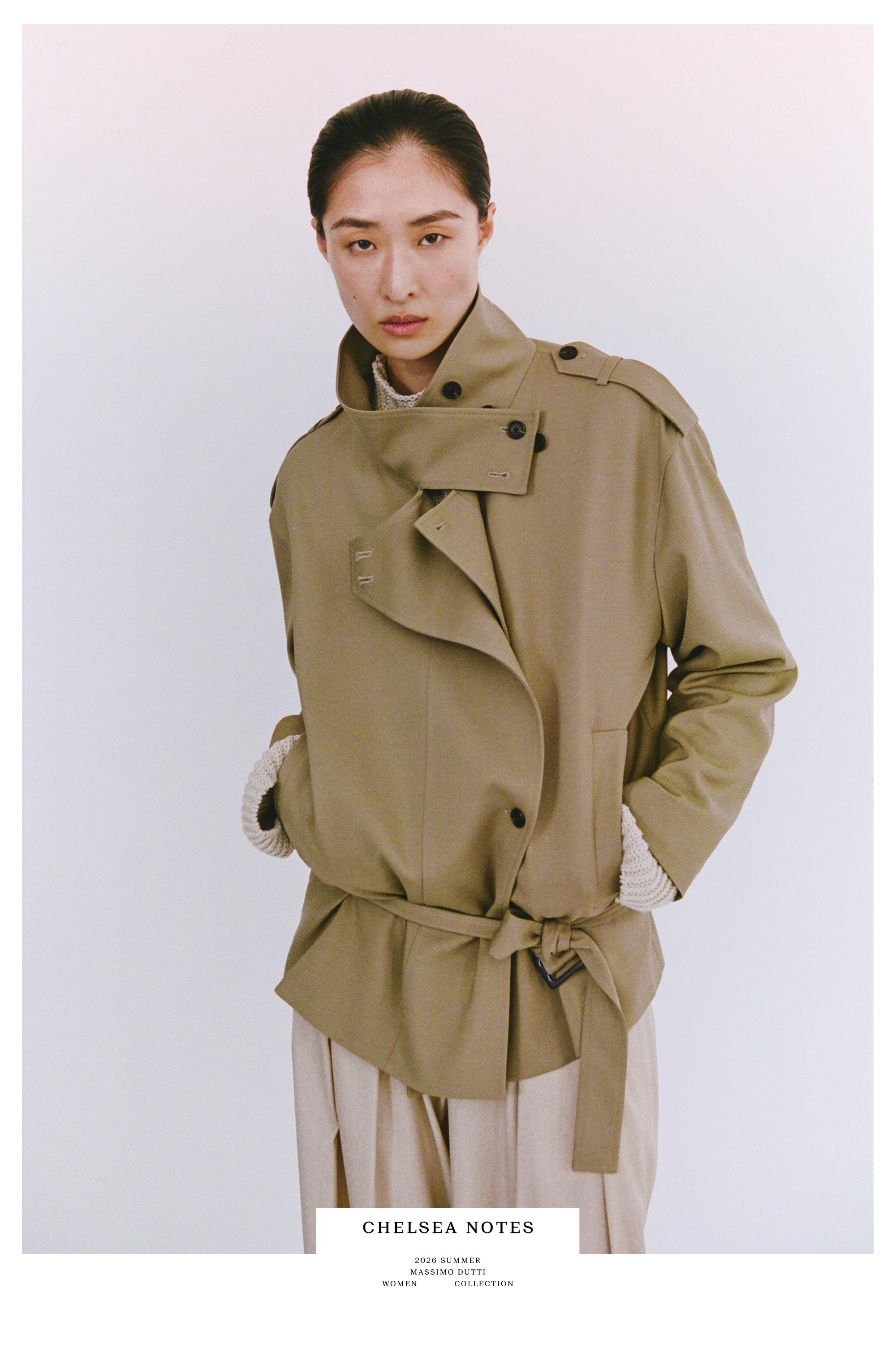 Mid-length belted trench coat