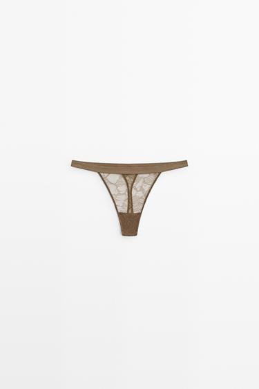 Elasticated floral lace thong — MINK 2