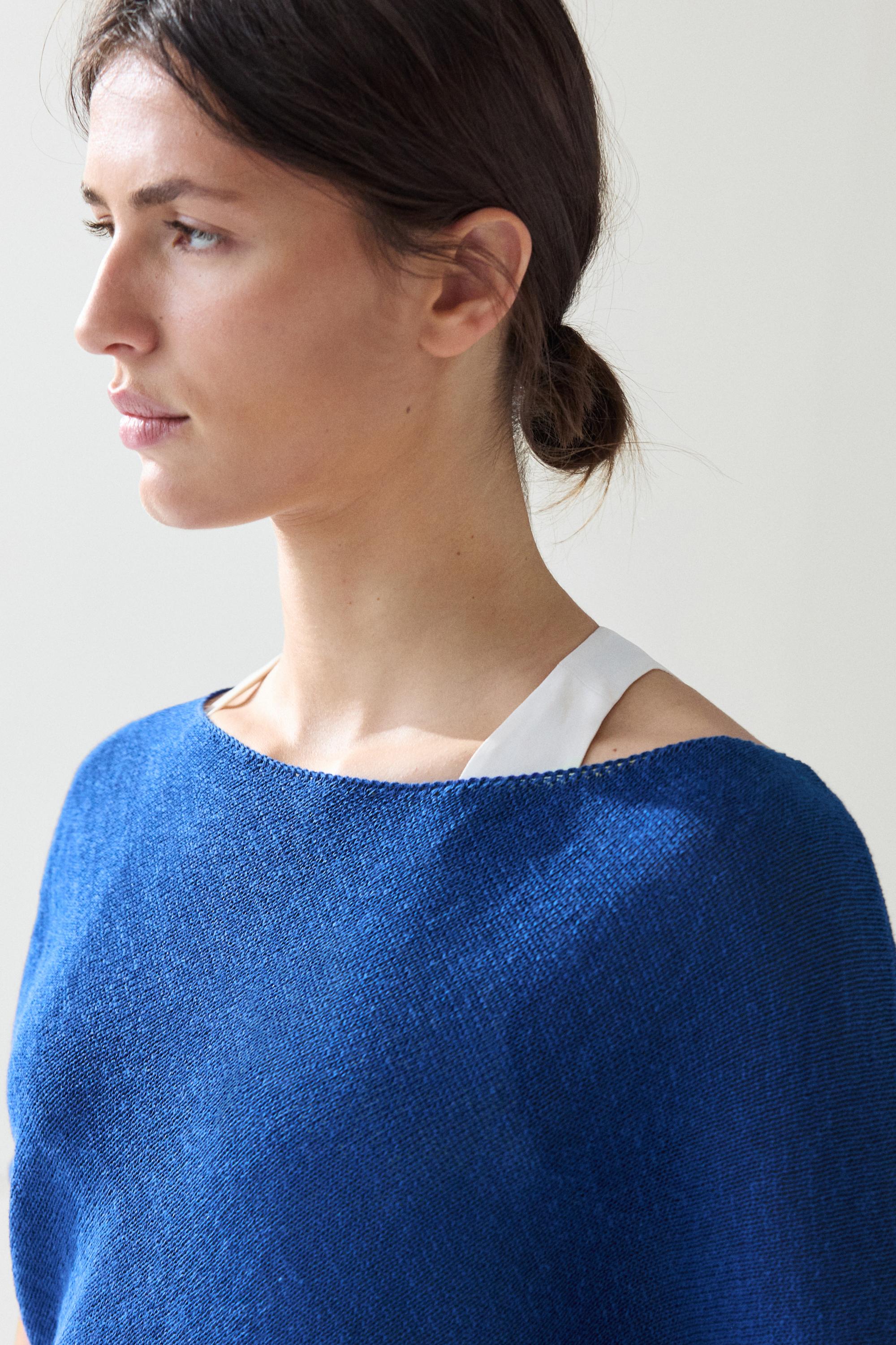 Asymmetric short sleeve linen T-shirt — DEEP BLUE