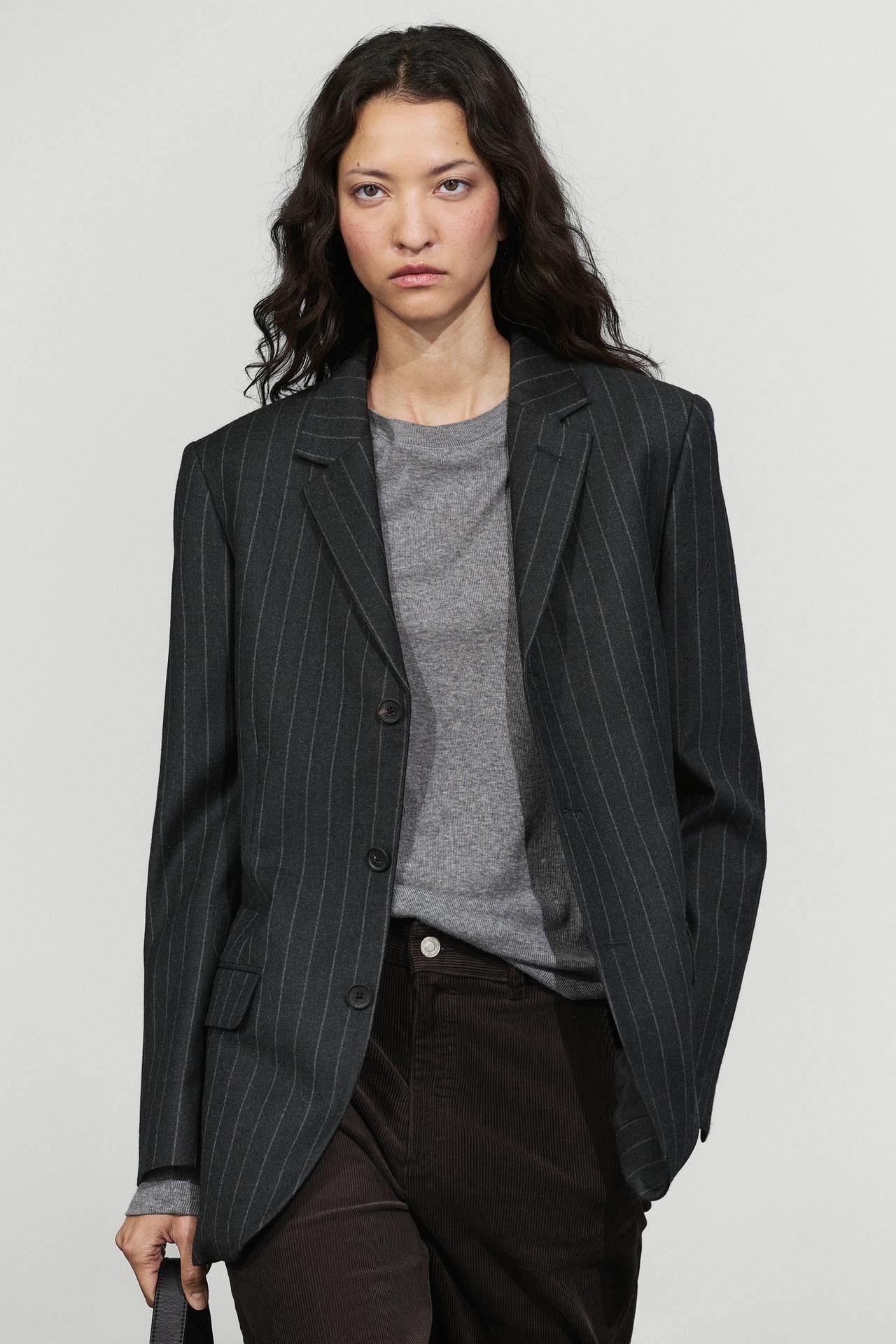 100% wool pinstripe blazer — GREY