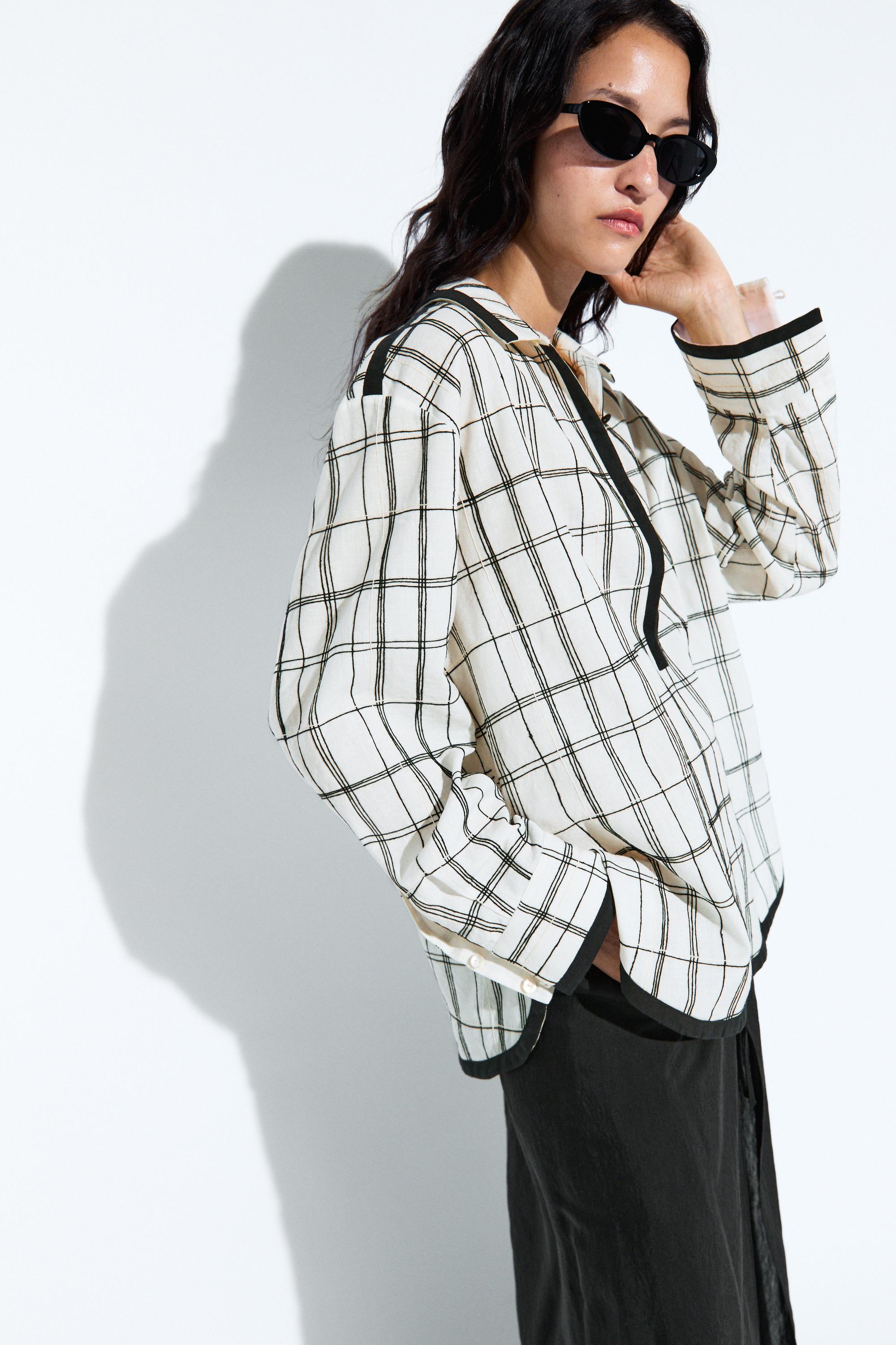 Cotton blend check shirt — WHITE