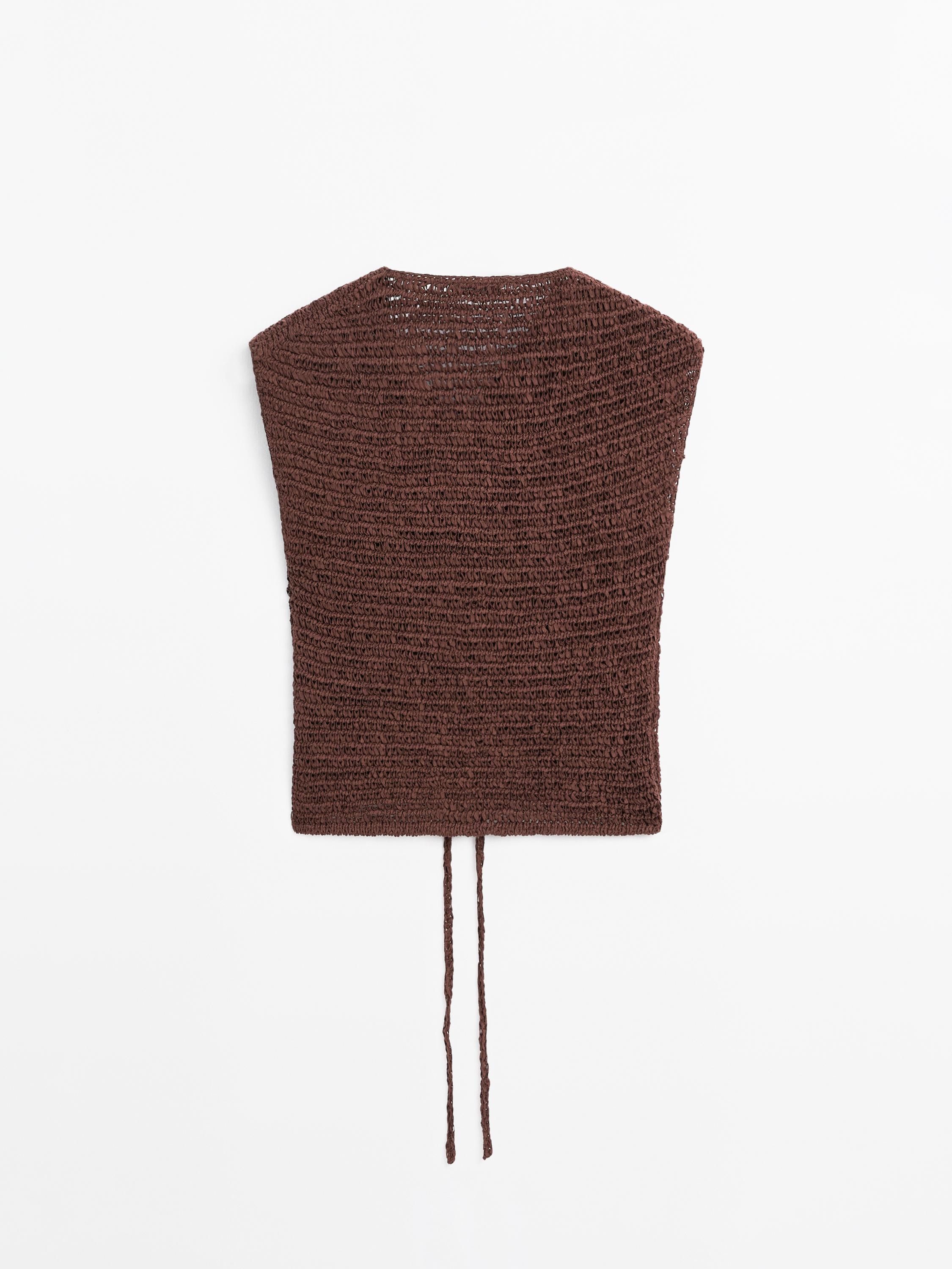 Cotton blend crochet waistcoat with tie detail