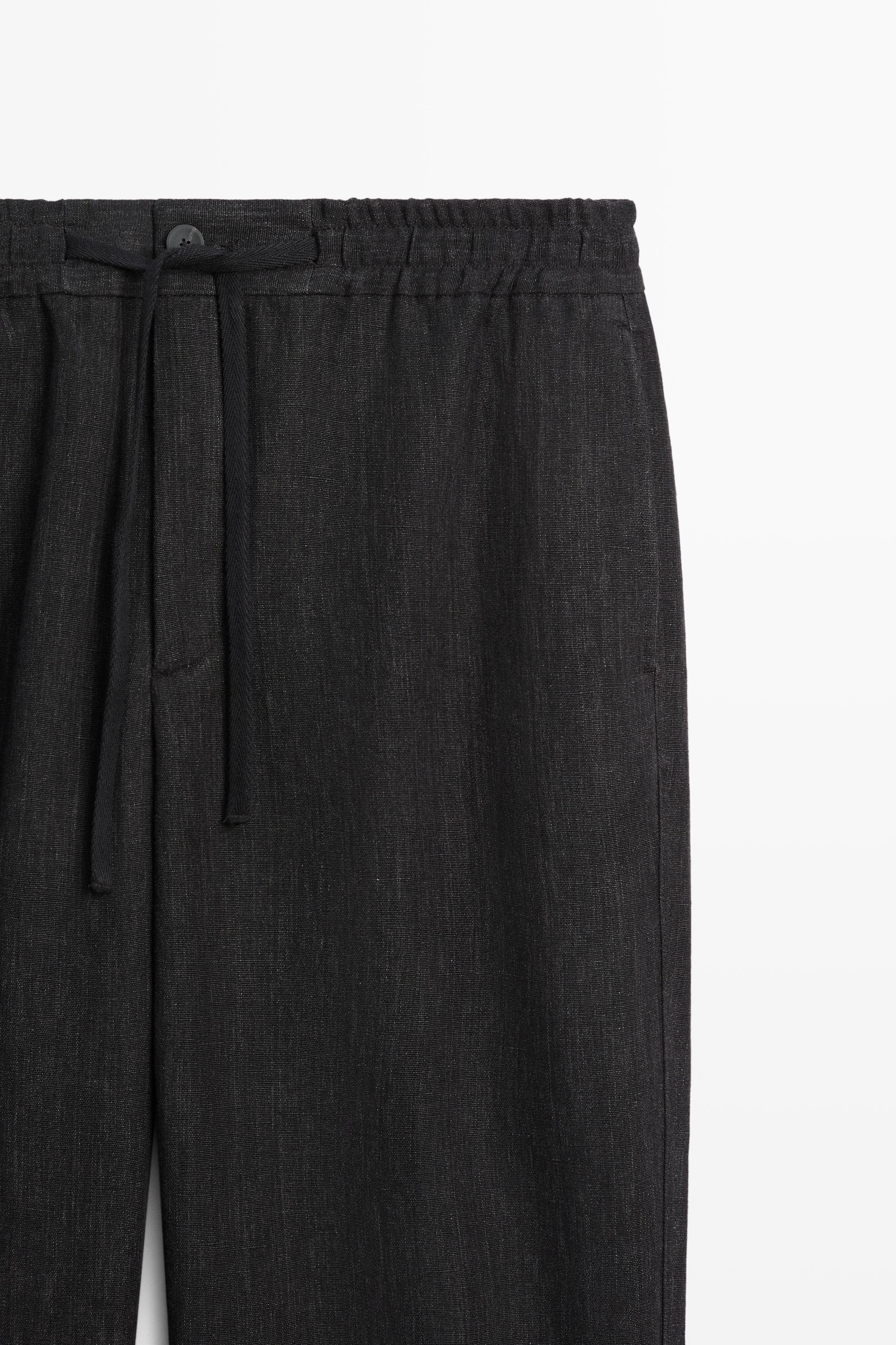 Linen jogger-fit pants total look — GREY BLUE