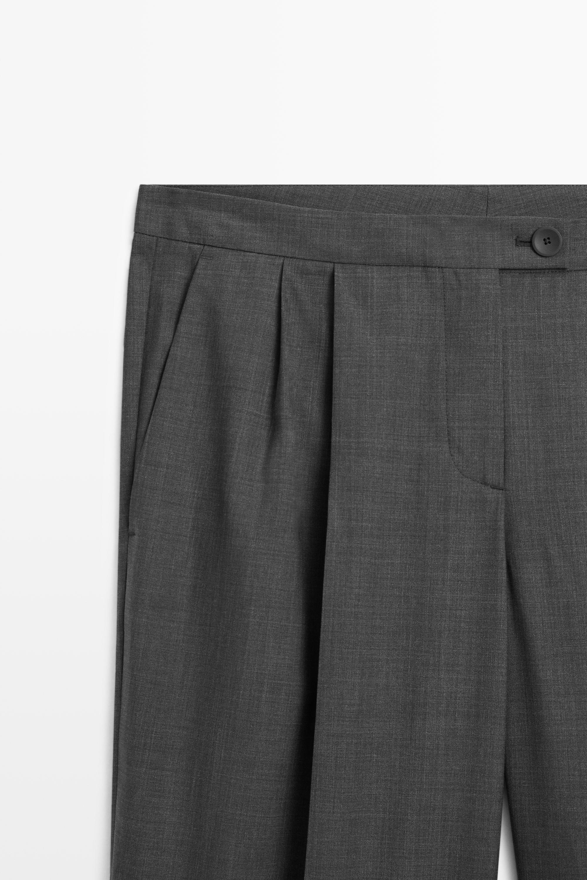 100% cool wool pleated pants — DARK GREY