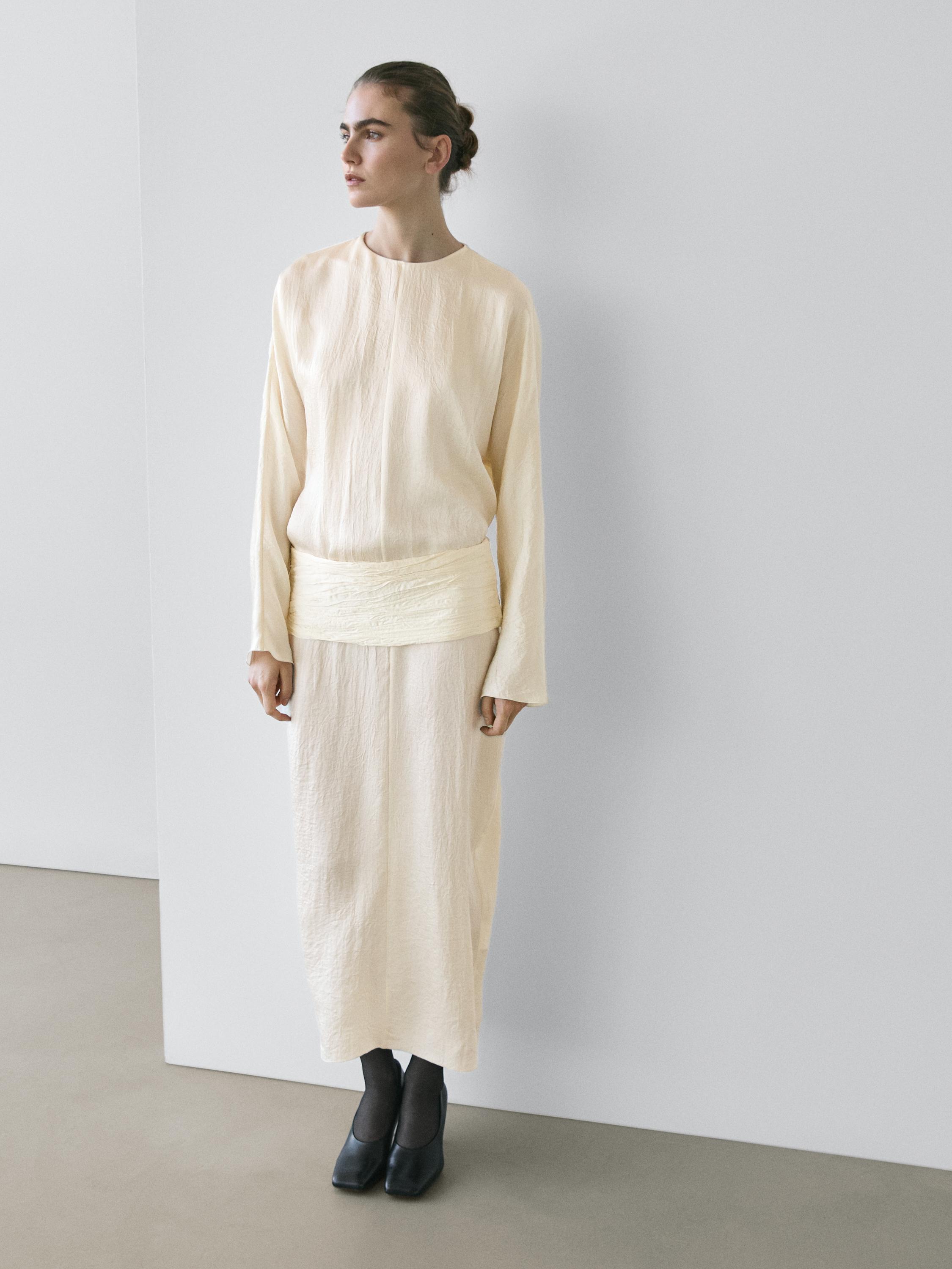 Midi dress with sash belt - STUDIO Beige Dress | Massimo Dutti Midi dress with sash belt - STUDIO Beige Dress | Massimo Dutti