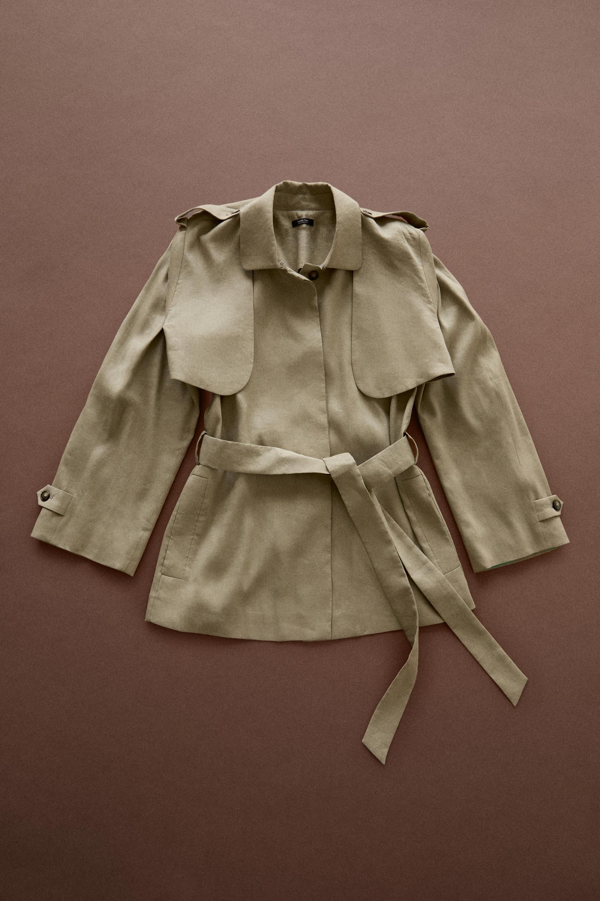 Linen blend short trench coat - STUDIO — PALE KHAKI