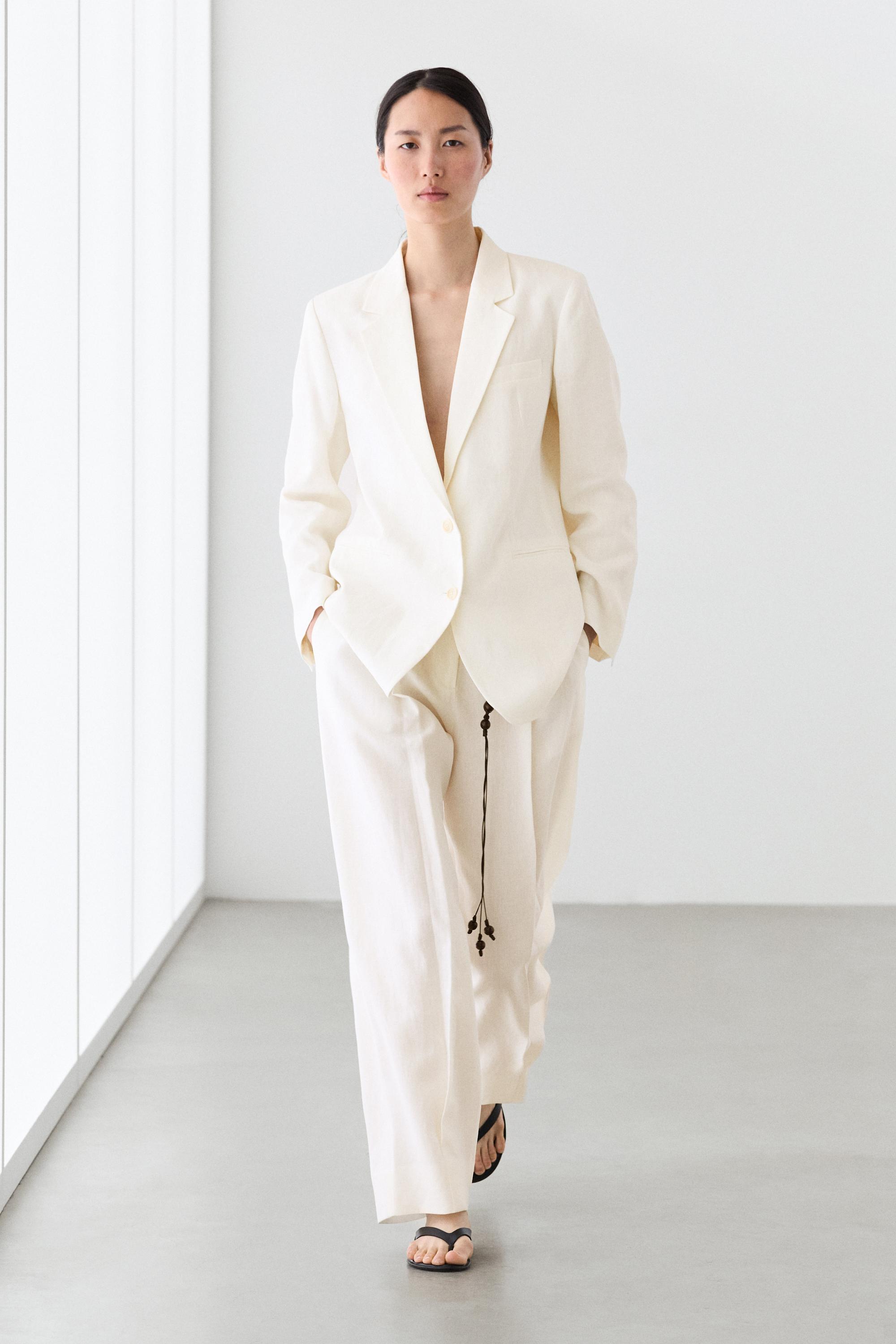 Linen trousers with darts — Off white