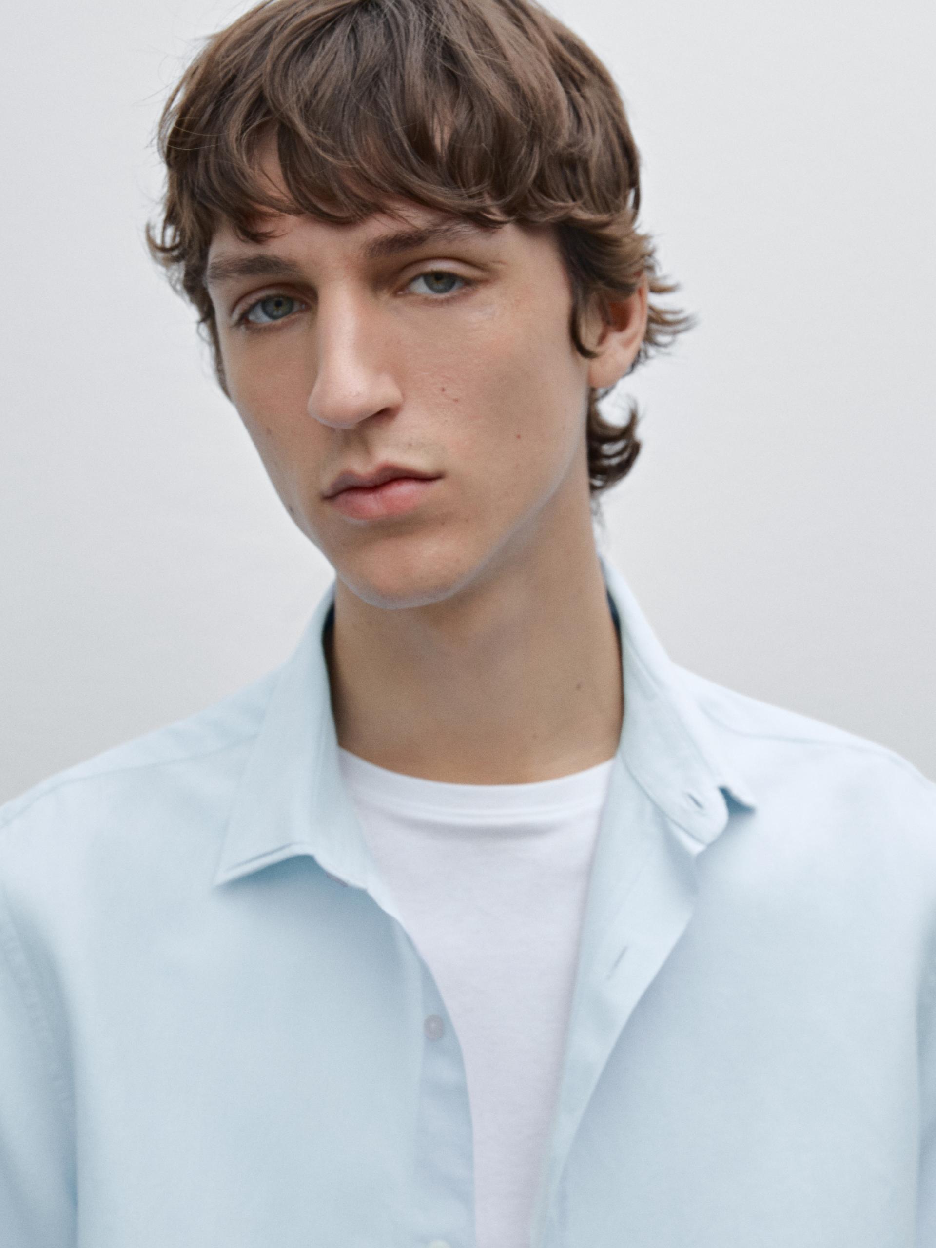 Chemise Regular Fit En Coton Mélangé - Celeste - S - Massimo Dutti - Homme