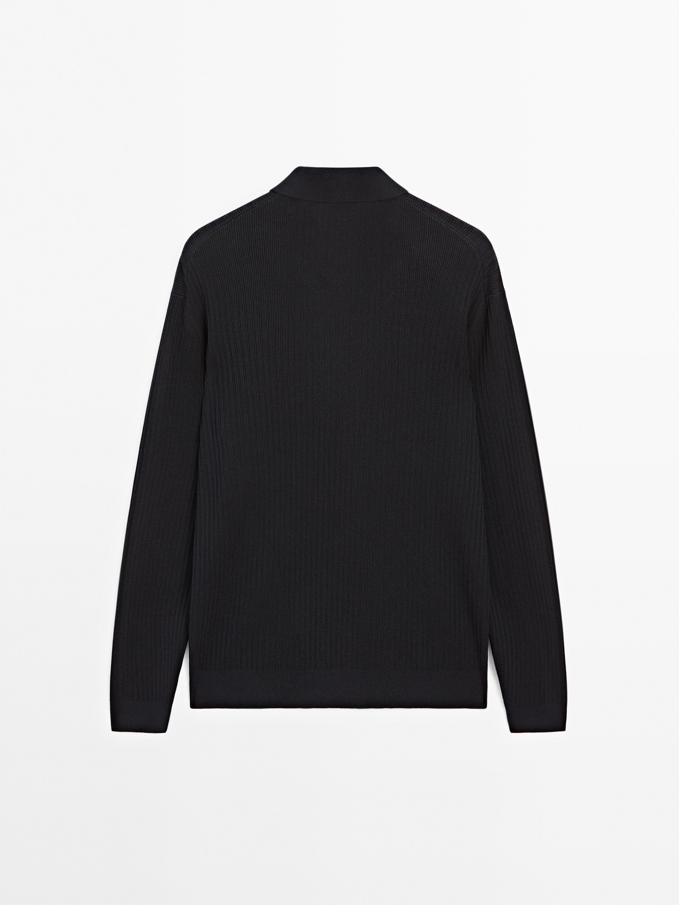Cotton blend knit polo sweater