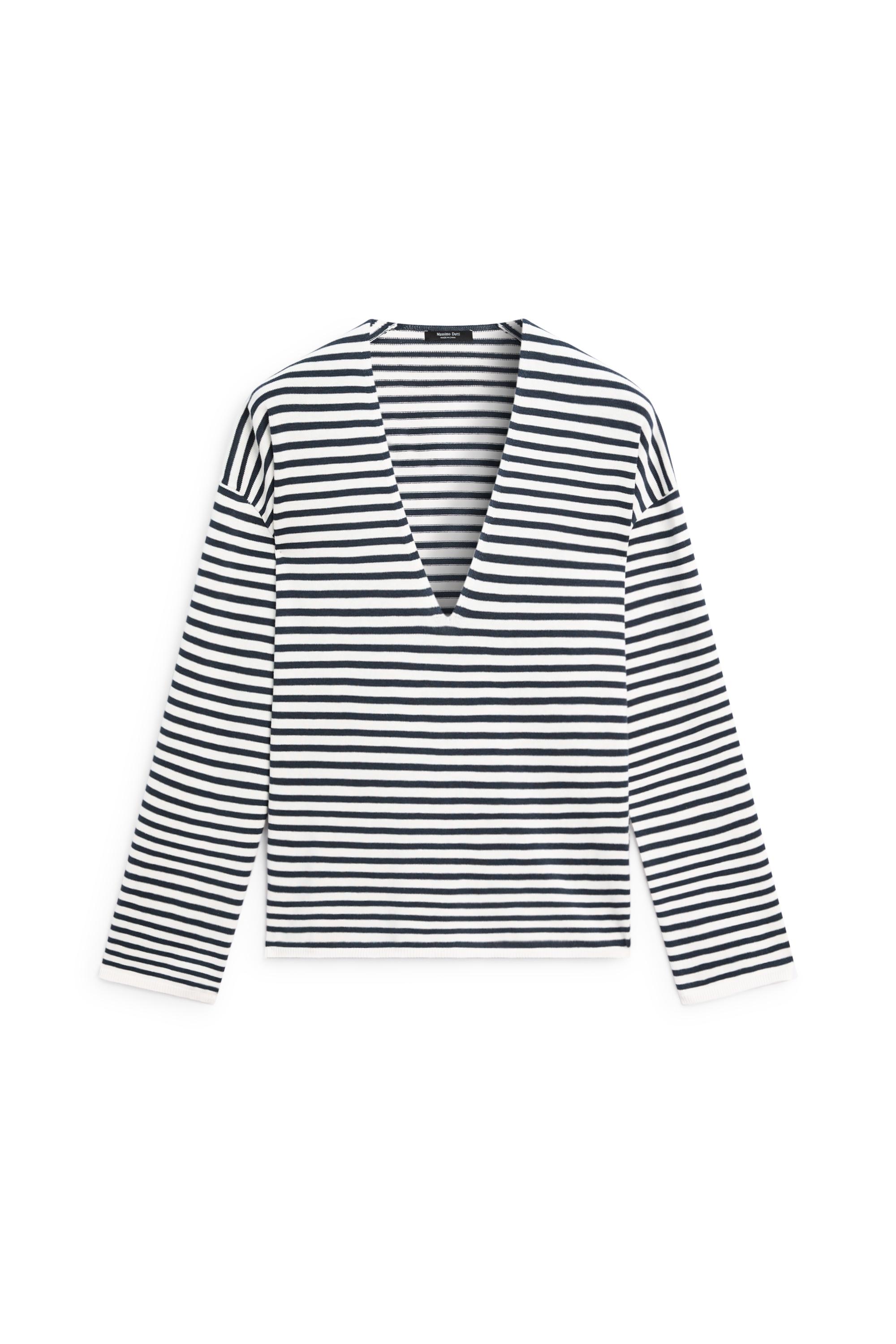Striped V-neck knit sweater — CREAM