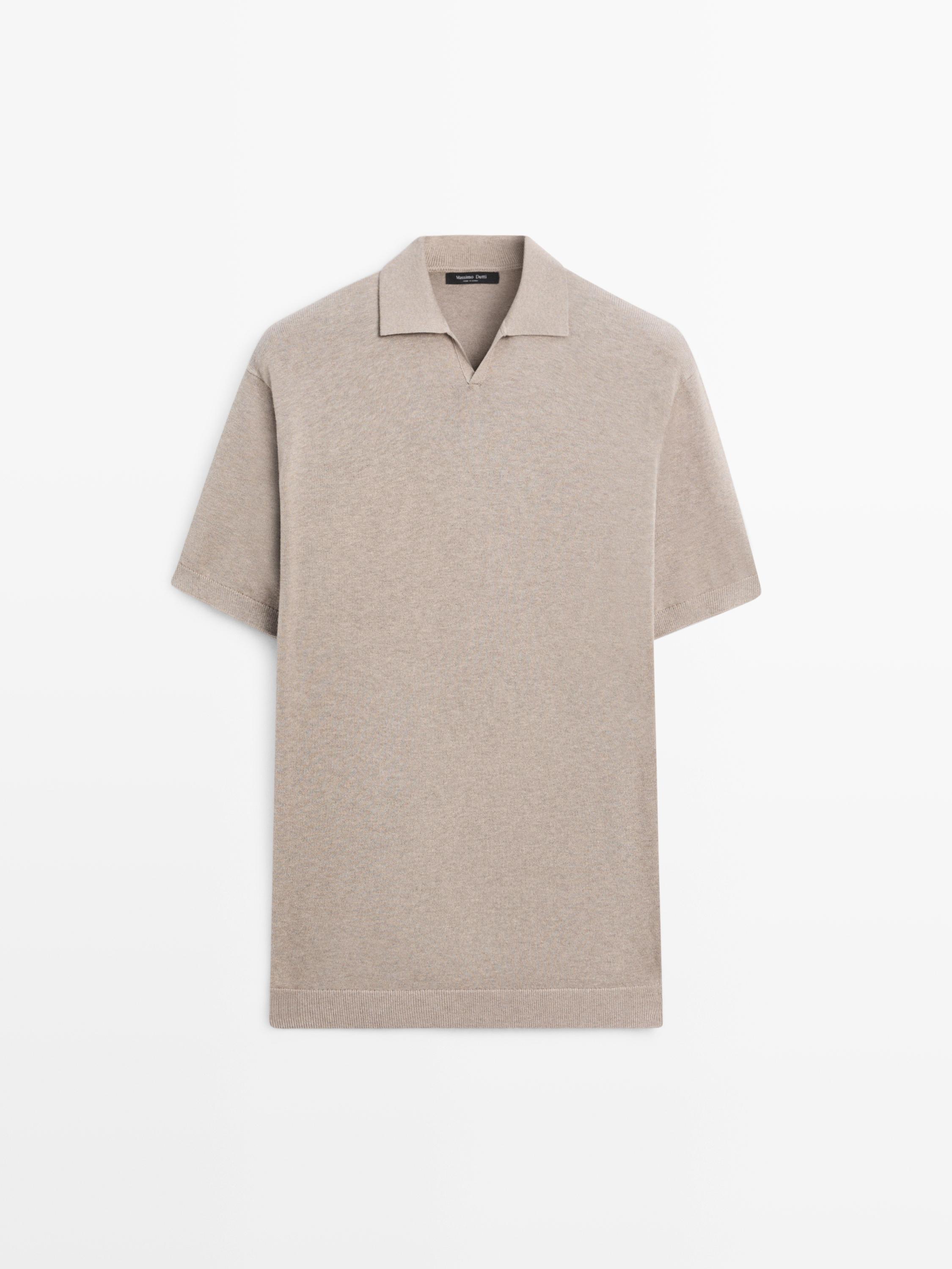 Cotton blend knit polo sweater — MINK