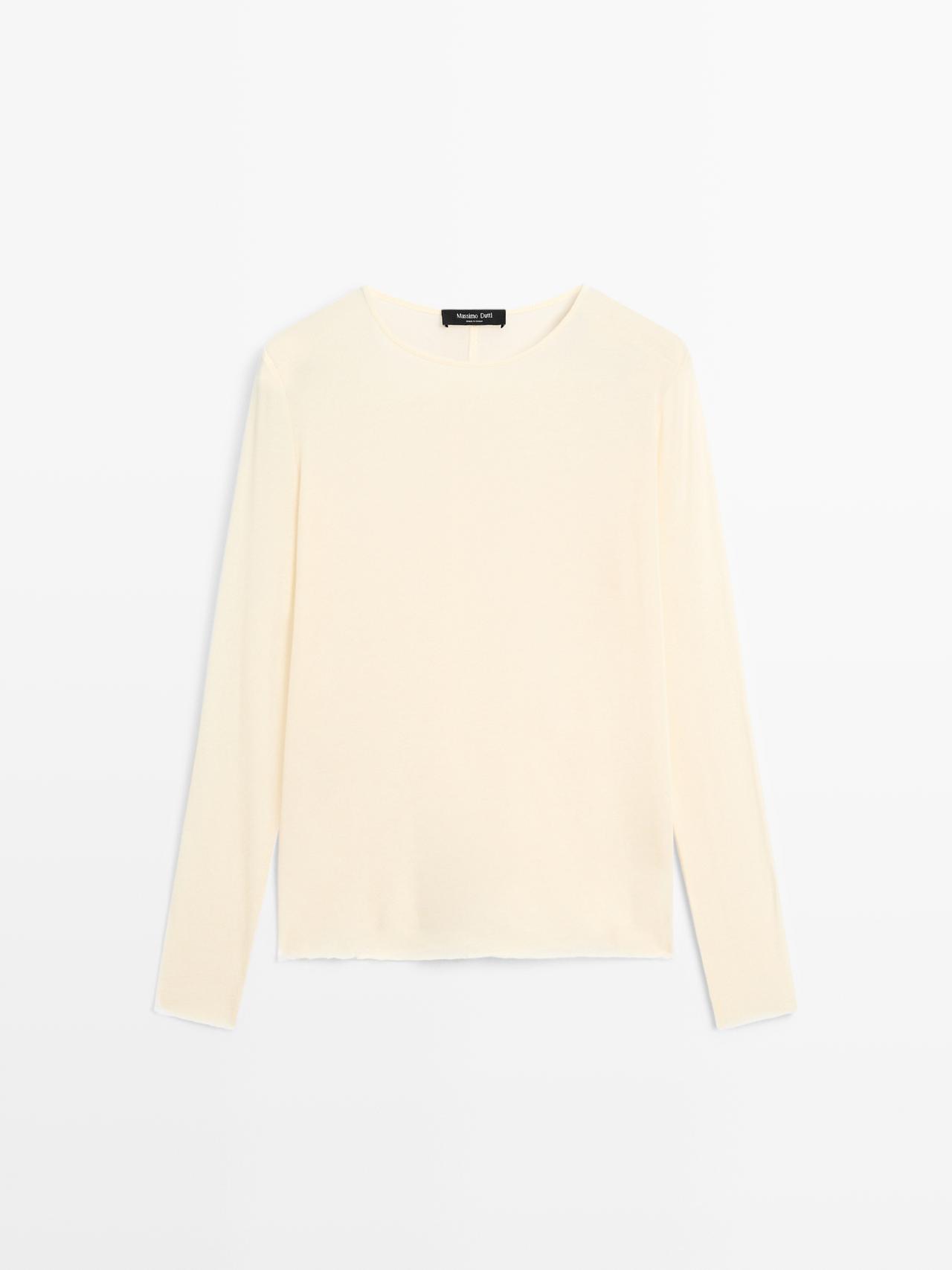 Massimo Dutti - Dames - Lichtgewicht T-Shirt Met Lange Mouw - Geel - Xl
